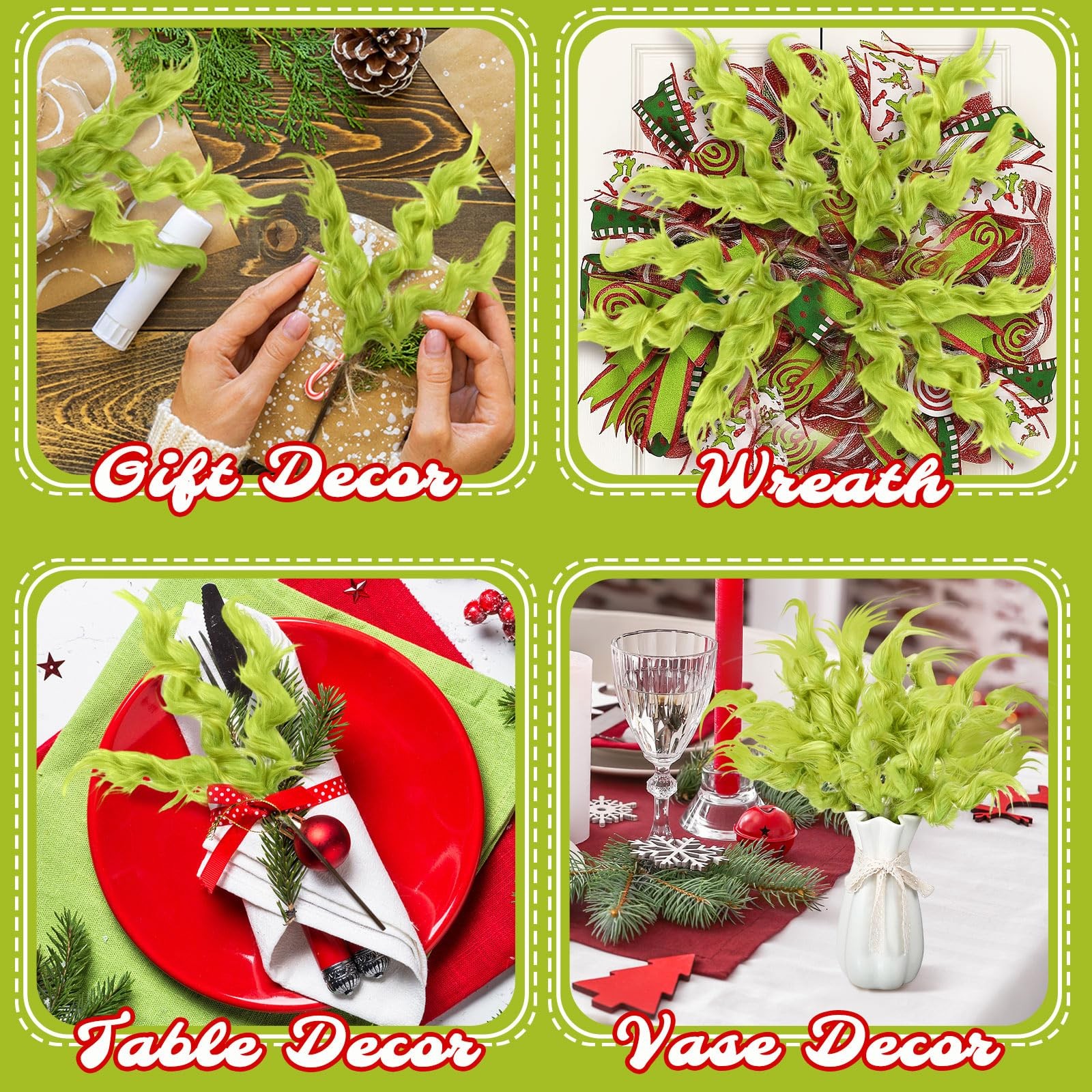 18 Pcs Lime Green Furry Christmas Tree Picks Topper Glitter Curly Berry Ornam…