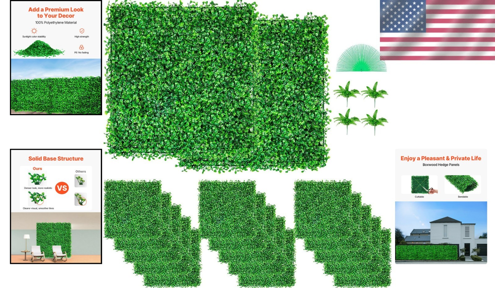 48pcs Artificial Boxwood Hedge Wall Panels – 10×10 Inches for Indoor & Outdoo…