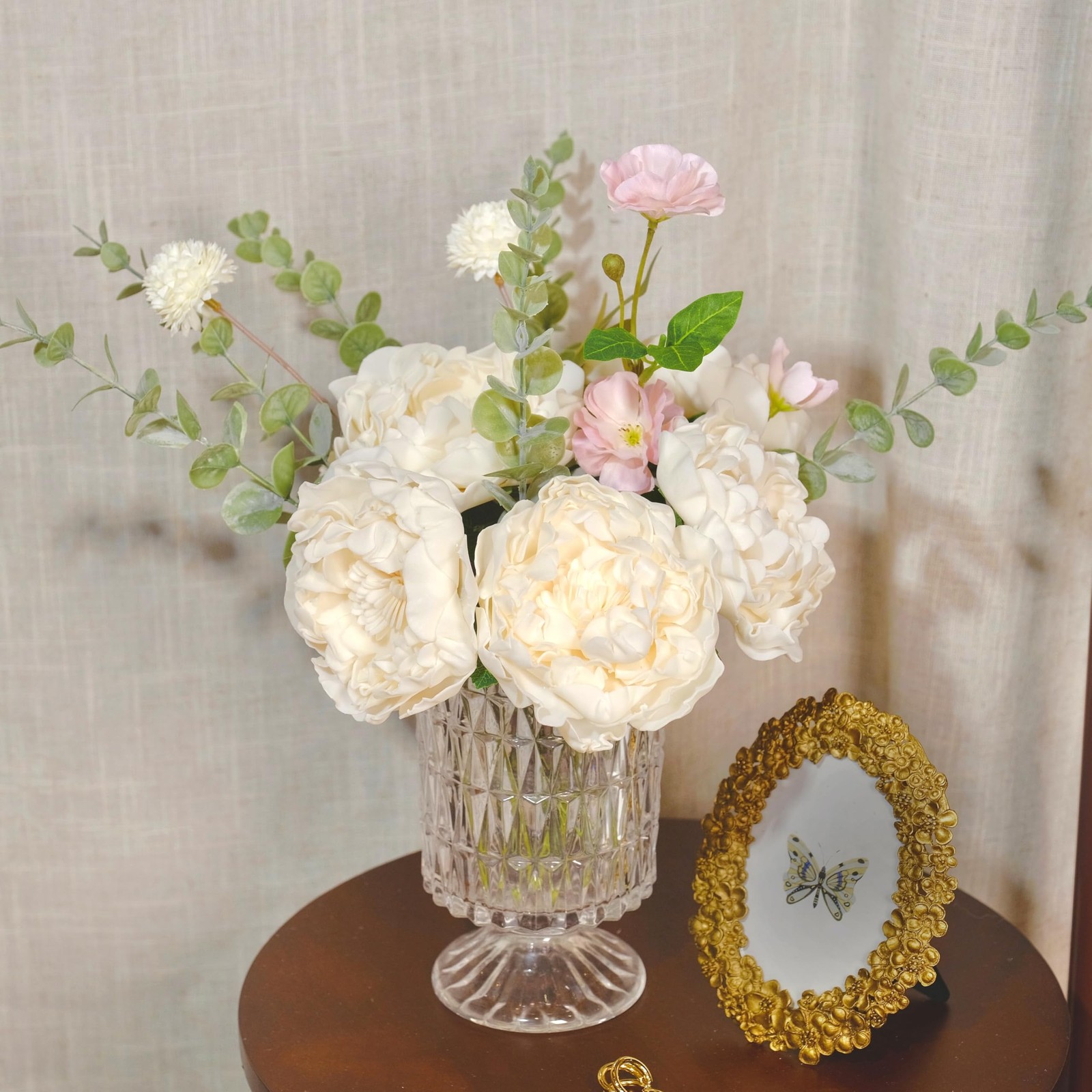 16pcs 4″ Peonies Artificial Flowers Bulk, Cream Fake Peony Foam Flowers, Silk…