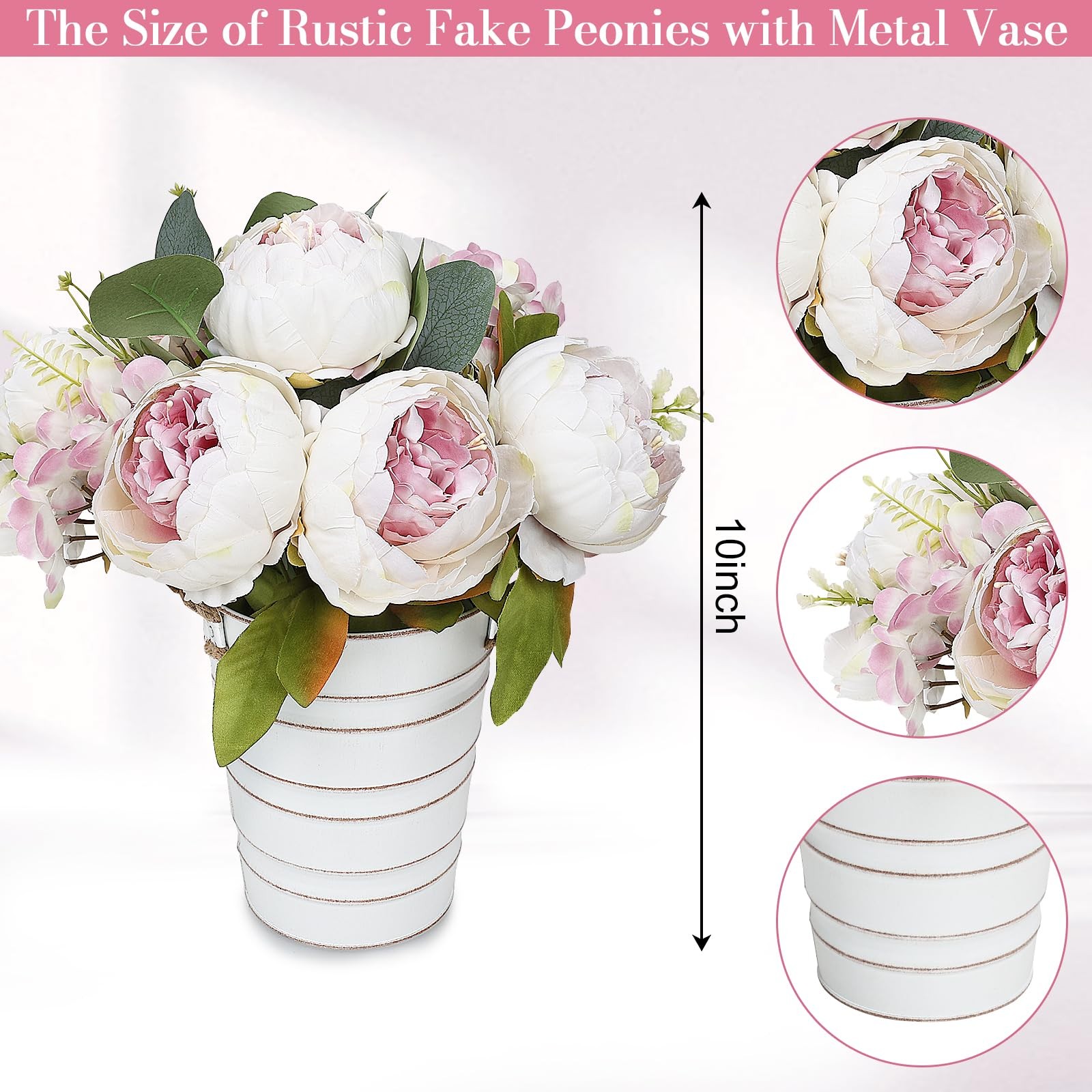 Peonies Artificial Flower Table Centerpieces – 10 Inches Tall Faux Silk Flora…