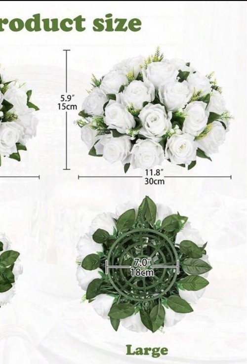 Artificial Flower Balls for Table Centerpieces – 12PCS 8.6″ Silk Rose Floral A..