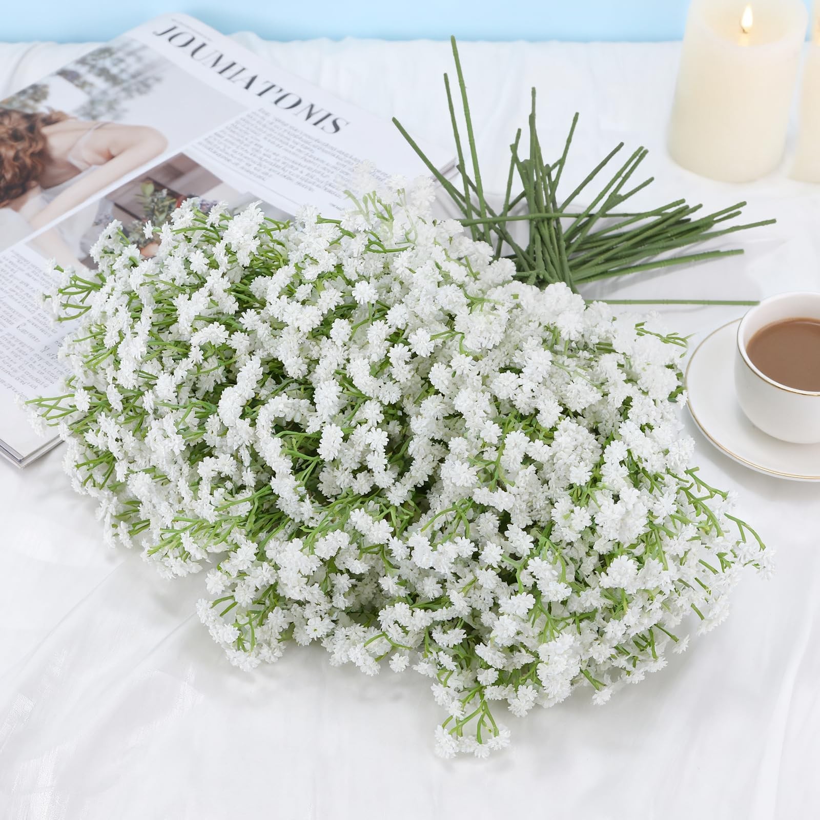 17.7 Inch White Artificial Baby Breath Flowers Fake Gypsophila Decor 30 PCS