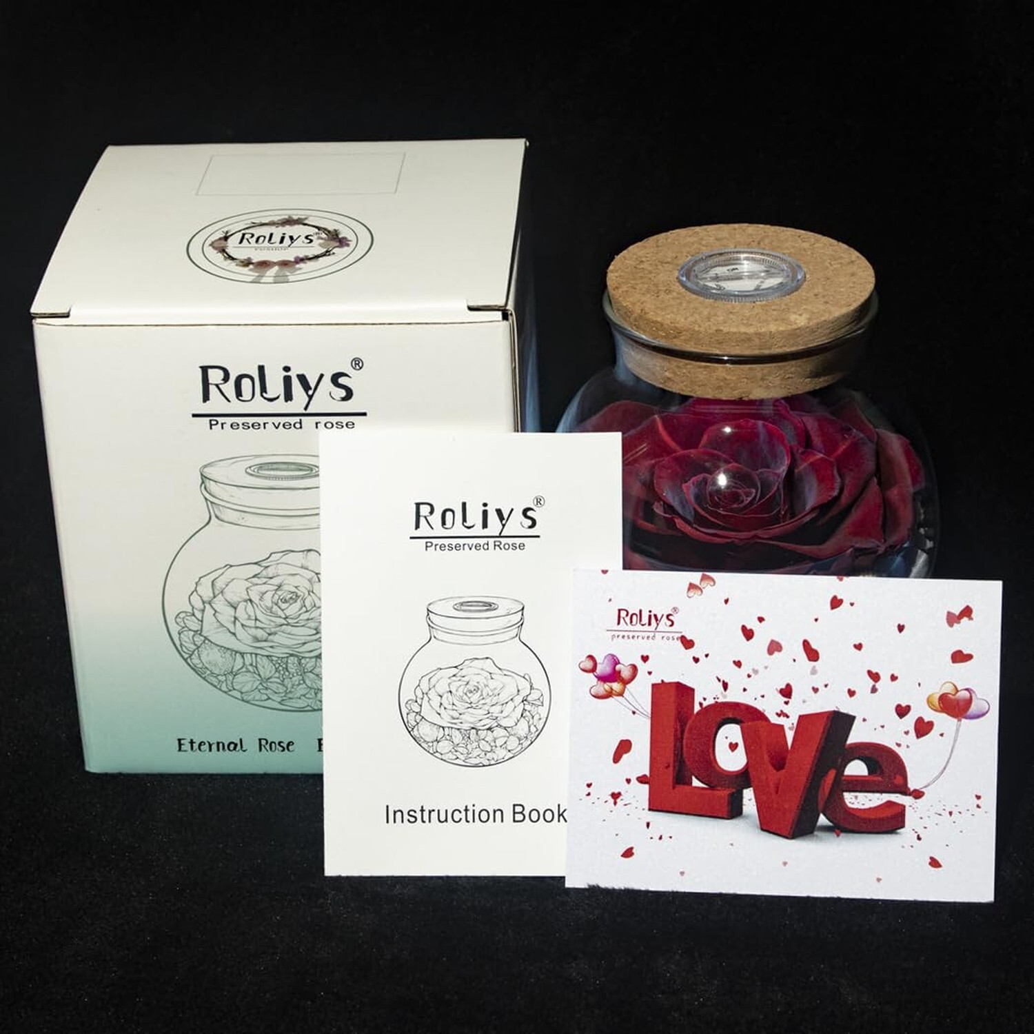 Preserved Real Roses with Colorful Mood Light Wishing Bottle,Eternal Rose，