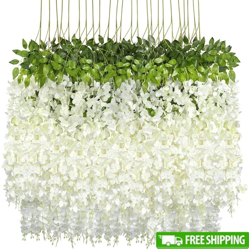 24 Packs Wisteria Hanging Flowers Artificial Vine Garland Wedding Party Decor US