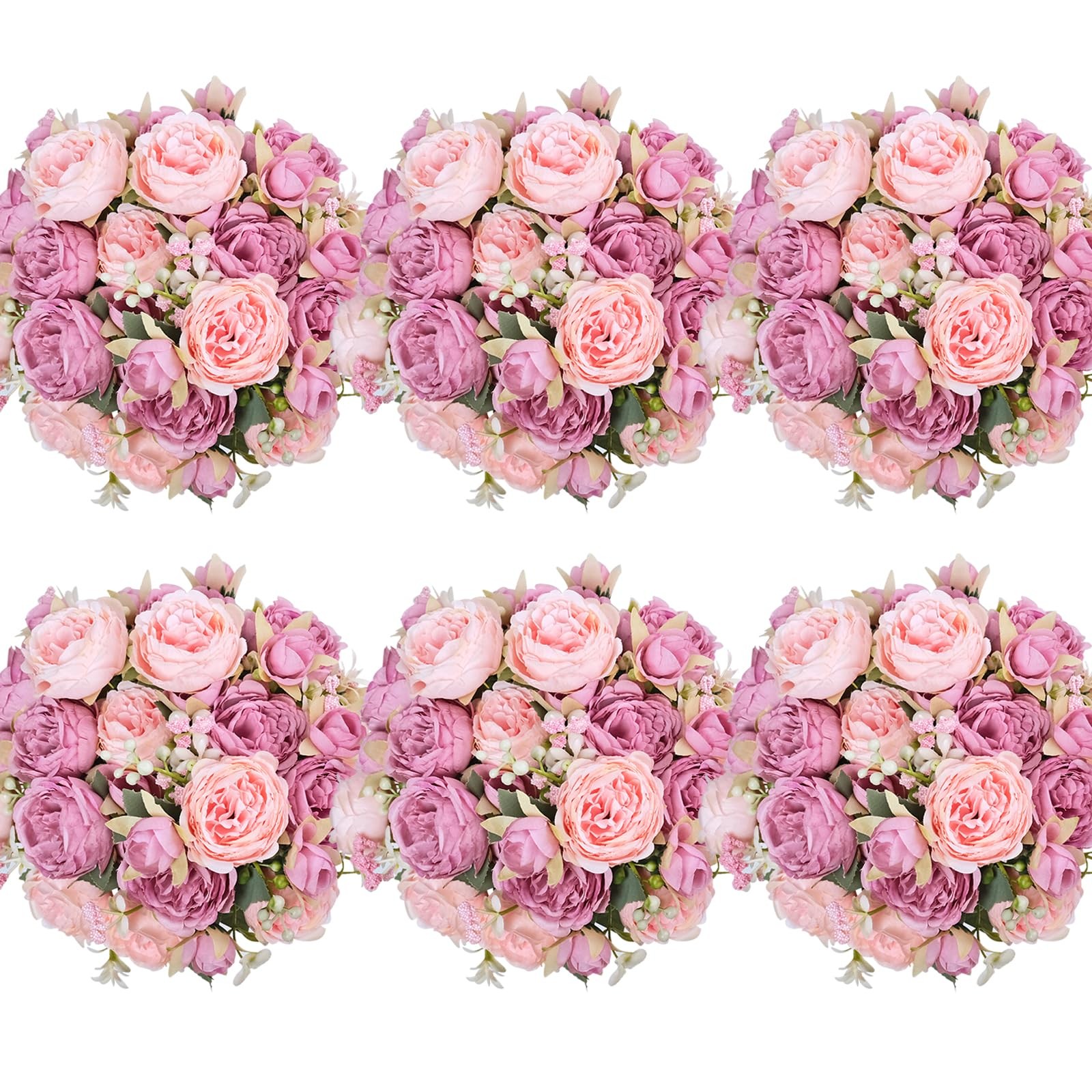 6 PCS Peonies Artificial Flowers Bulk Mixed Pink Silk Fake Bouquet Red Floral