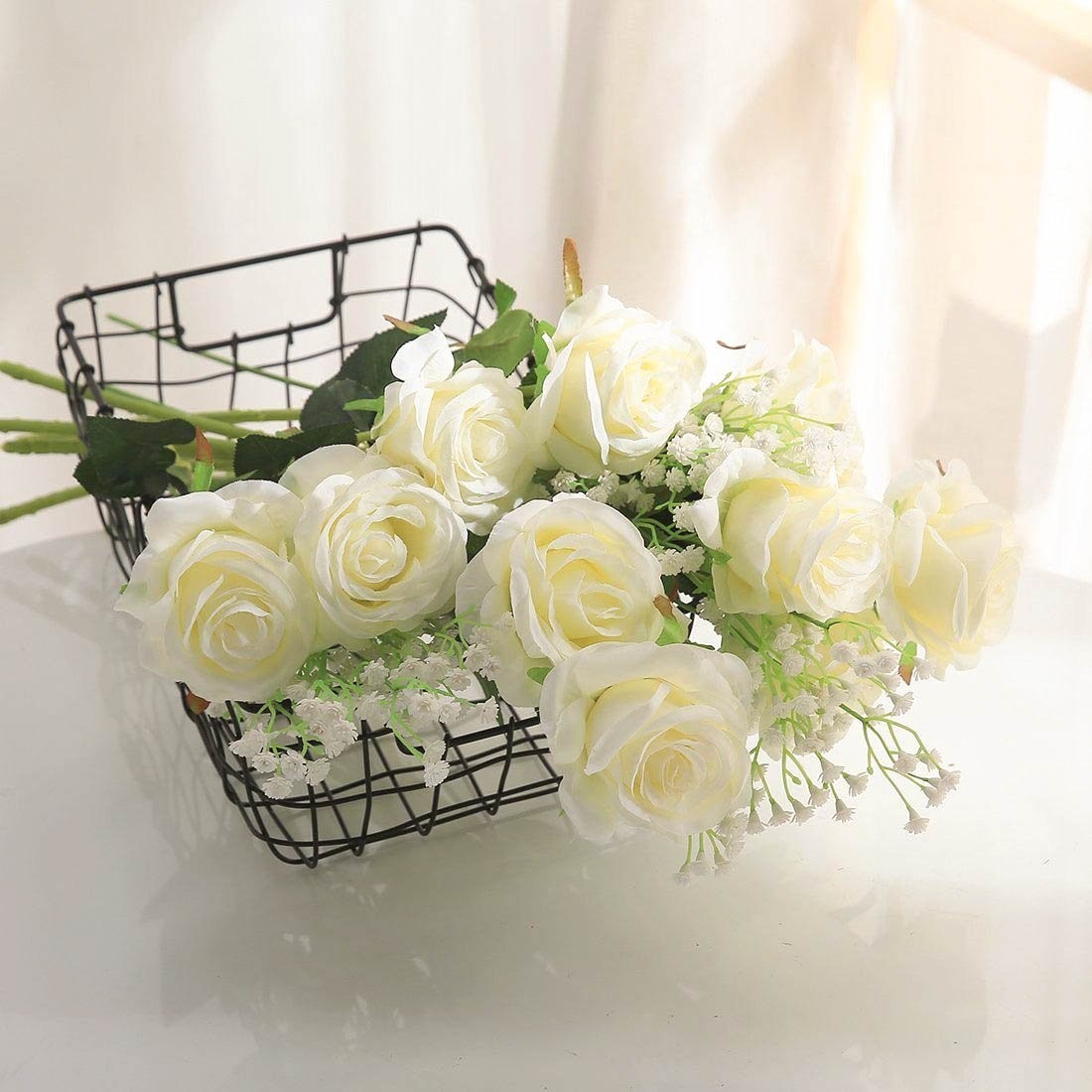 10Pcs Artificial Roses Flowers, Realistic Blossom Roses, Real Touch Silk Rose…