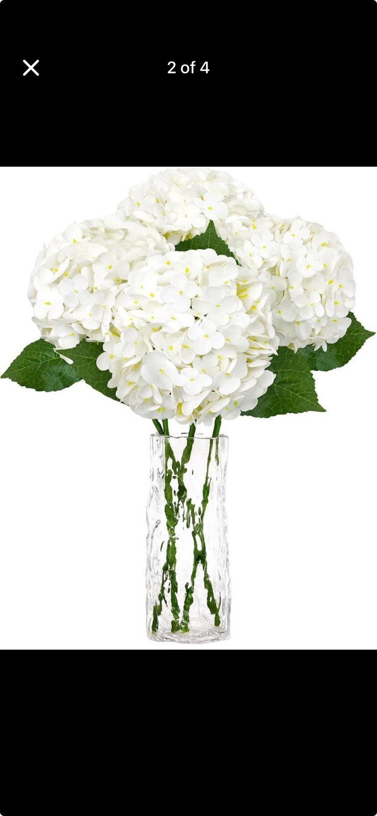 Artificial Hydrangea Flower Stems White/Green Rubber Waterproof 4 PCS 20.47 in