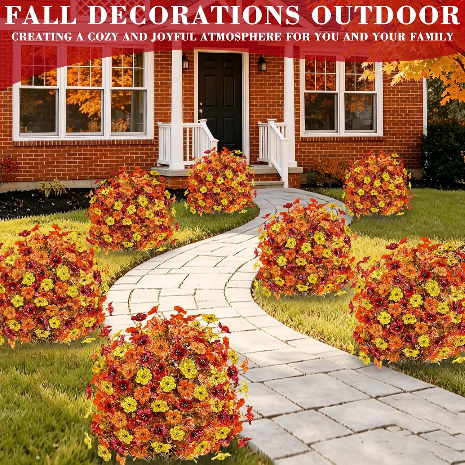 2PCS 25″ Fall Topiary Ball Flowers – UV Resistant Outdoor Decor
