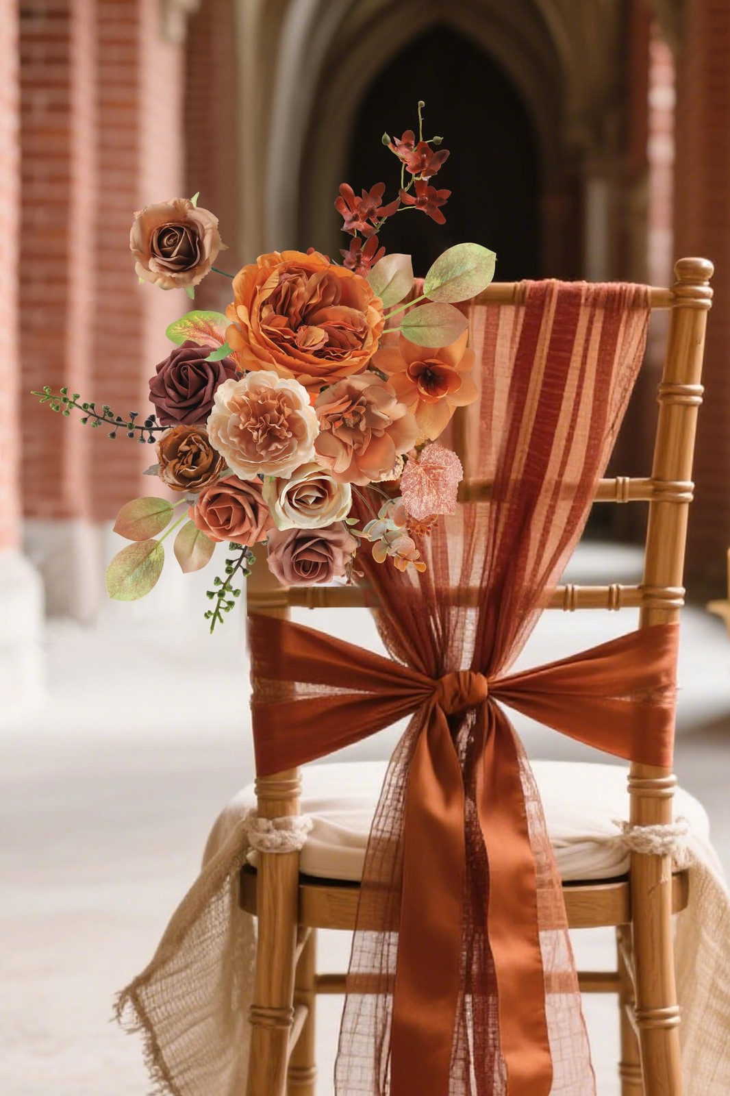 Burnt Orange Artificial Flowers Set – Fake Roses, Peonies, Silk Flowers with …