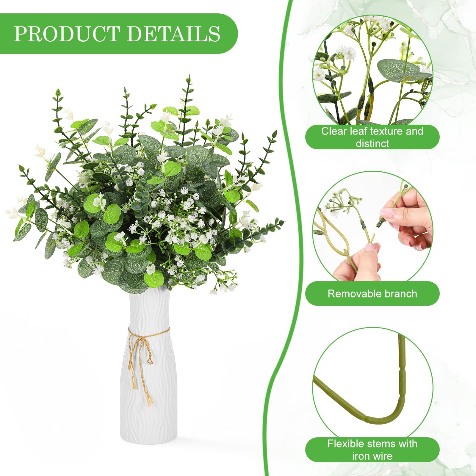 100 Pcs Mixed Artificial Eucalyptus Stems and Babys Breath Artificial Flowers…