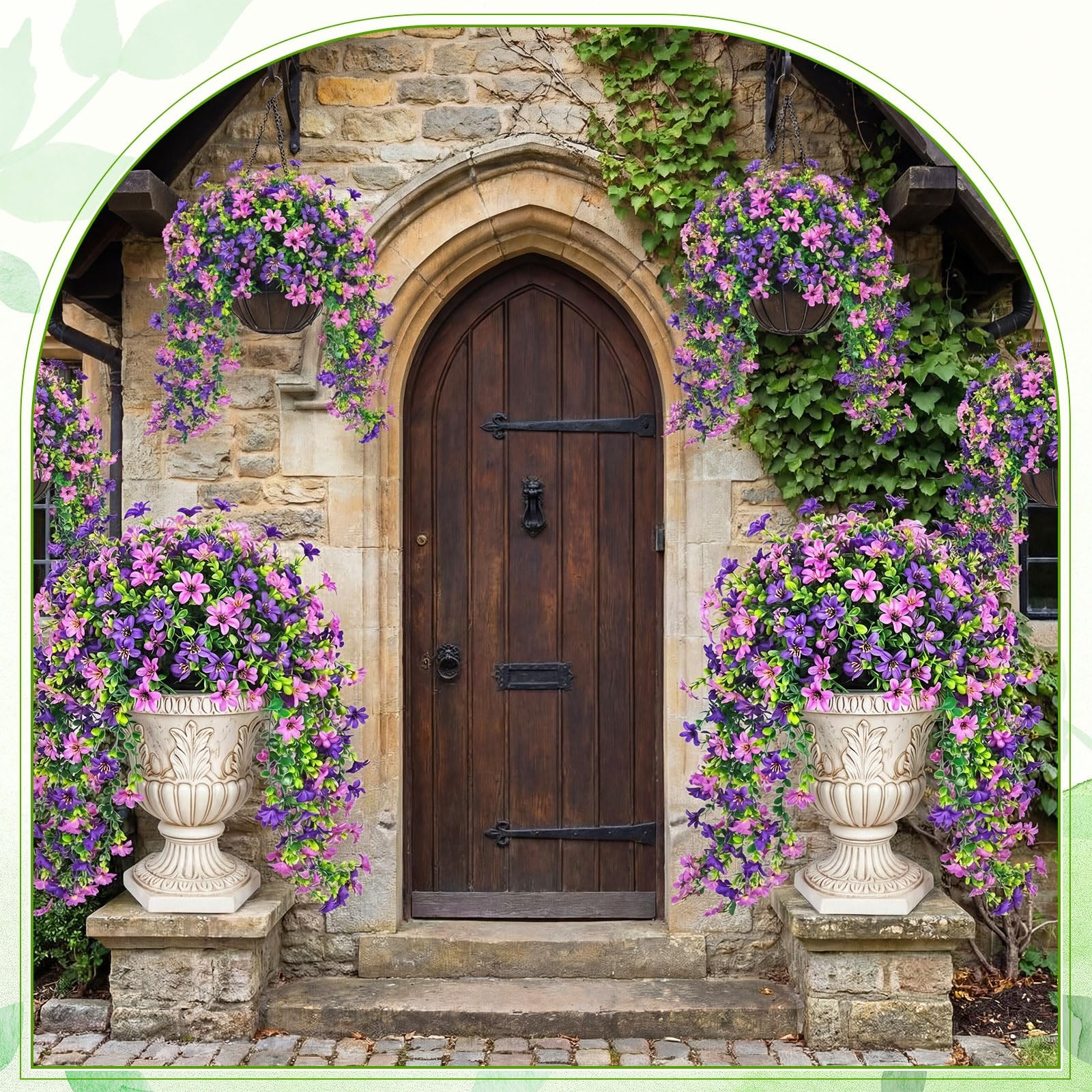 4 Pcs Full & Lush Artificial Hanging Flowers for Outdoors, 64 Branches Total …
