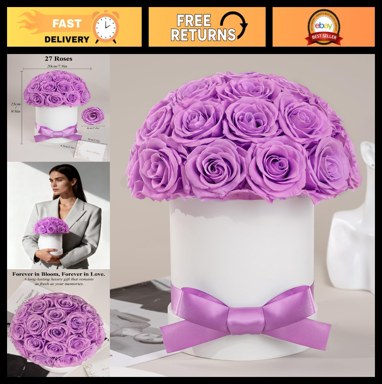 Eternal 27 Forever Roses in Luxury White Box – Preserved Flowers Gift for Women,