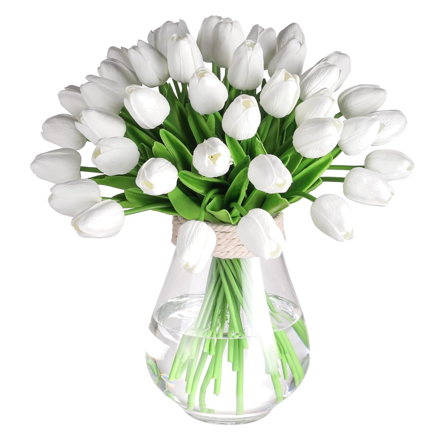 30 Pcs Artificial Tulips PU Faux Flowers, White Real Touch Fake Tulips for Va…