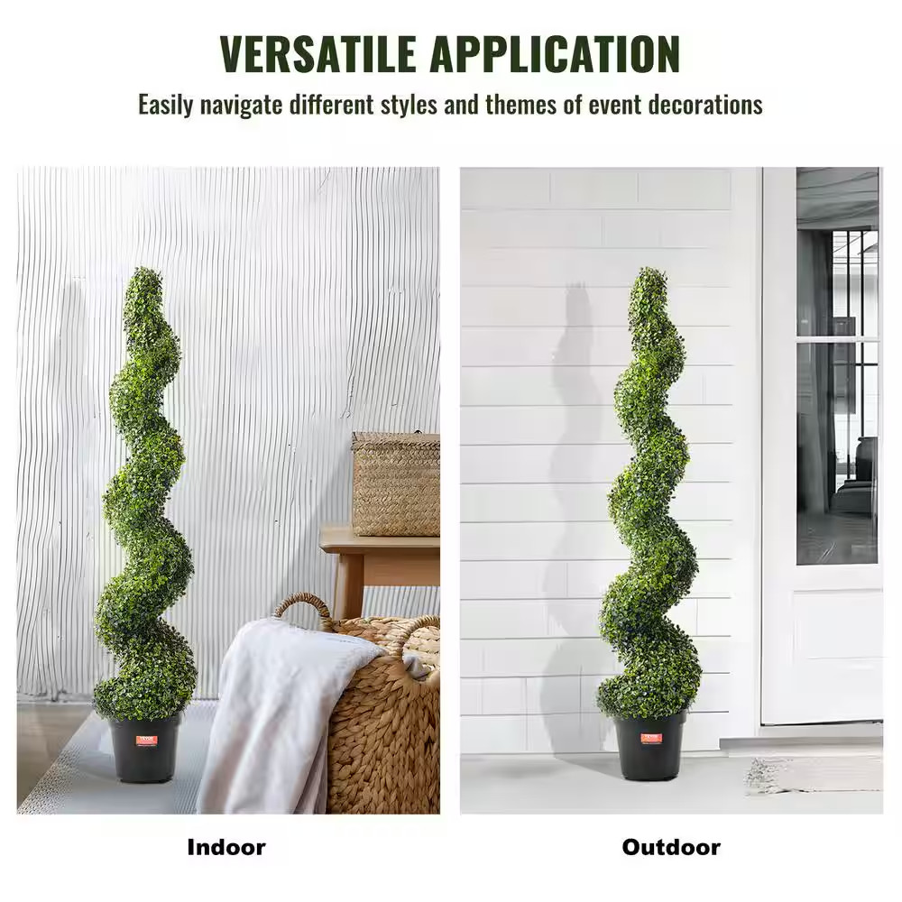 Artificial Boxwood Topiary Tree, 60 In. Tall (2-Pieces), Spiral Faux Topiary Tre