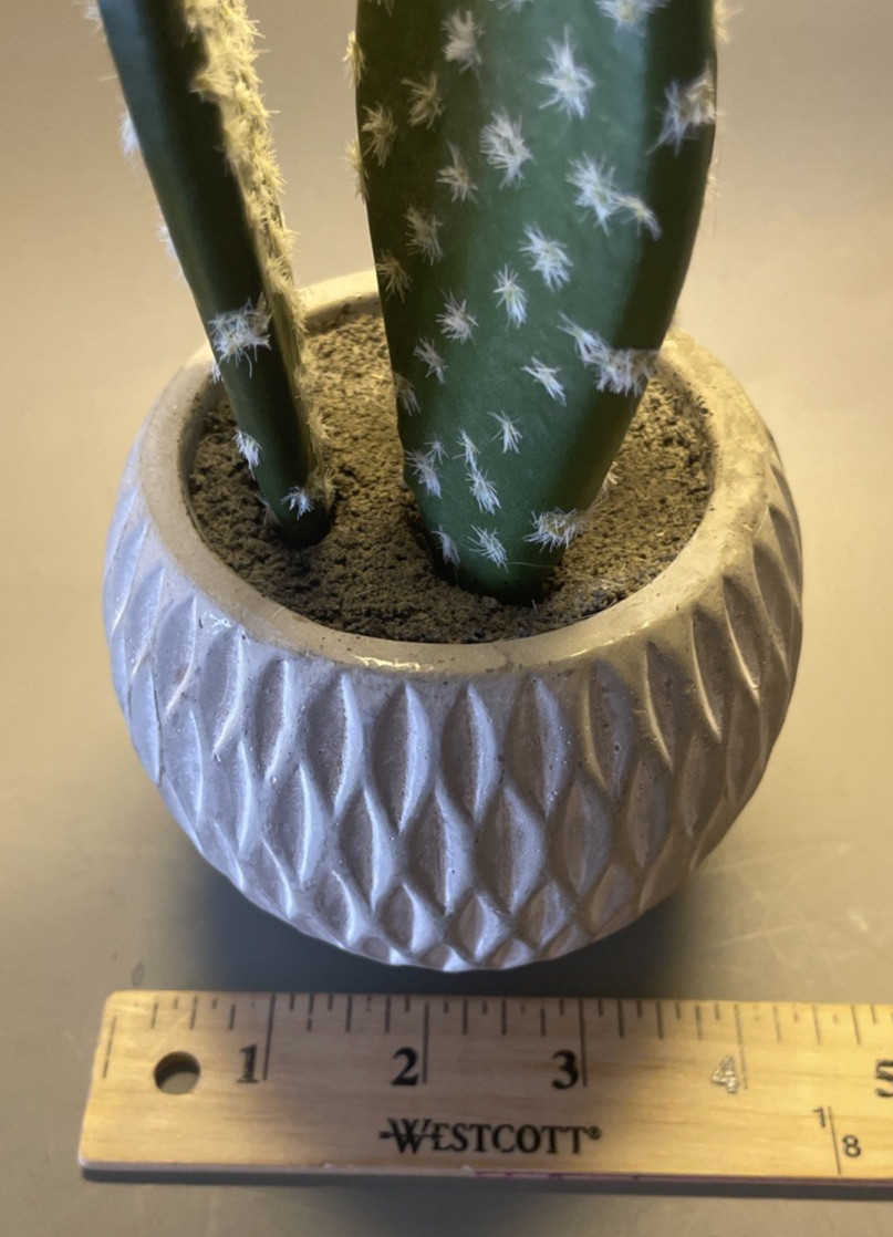 Faux Cactus Plant White Geometric Vase 10″ Tall Home Decor