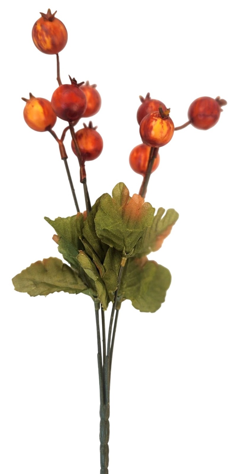 Artificial Floral Berry Stem With Orange & Green Leaves For Seasonal Decor