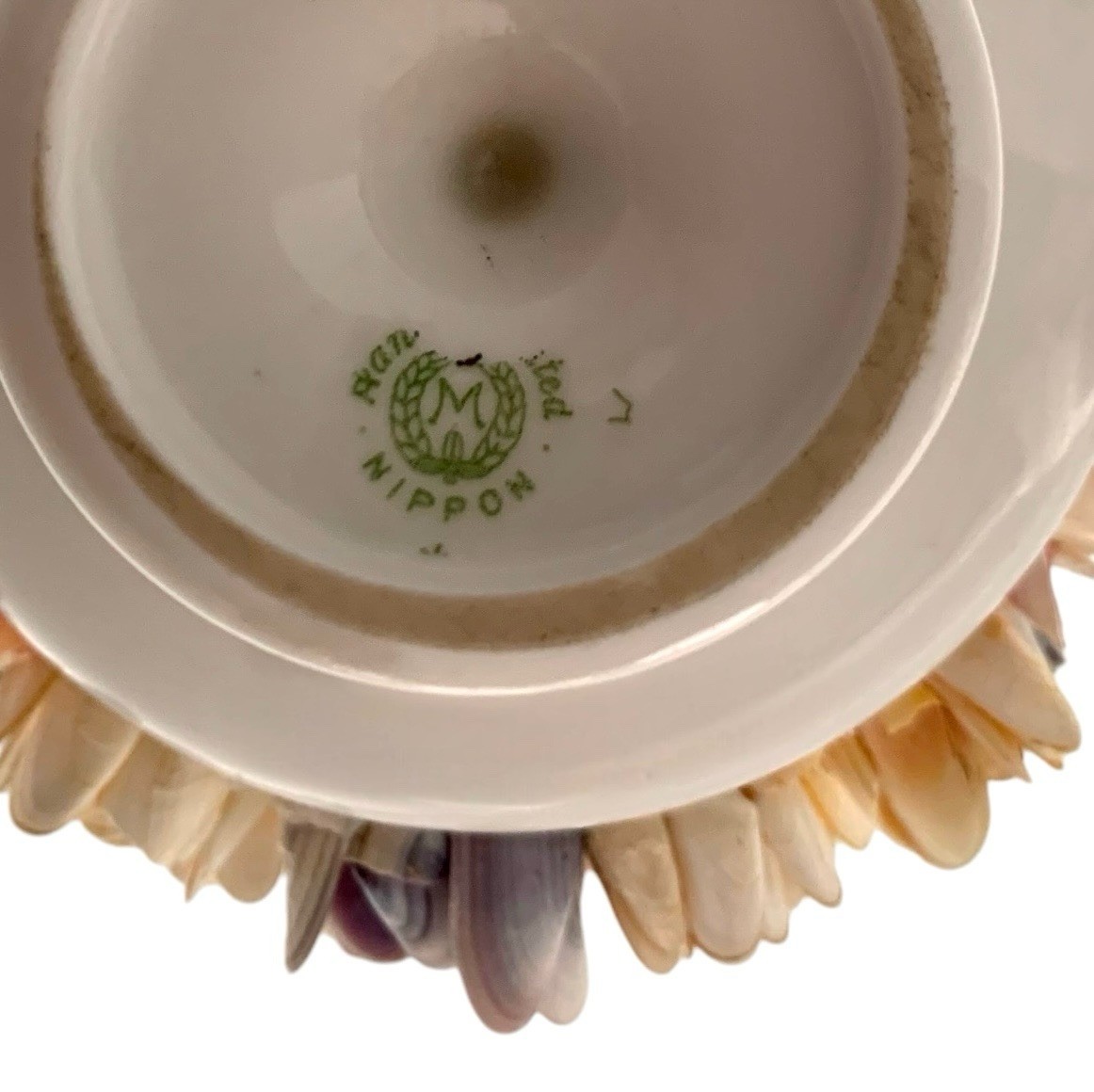 Seashell Flower Arrangement on Footed Bowl Vintage Costal Art Decor
