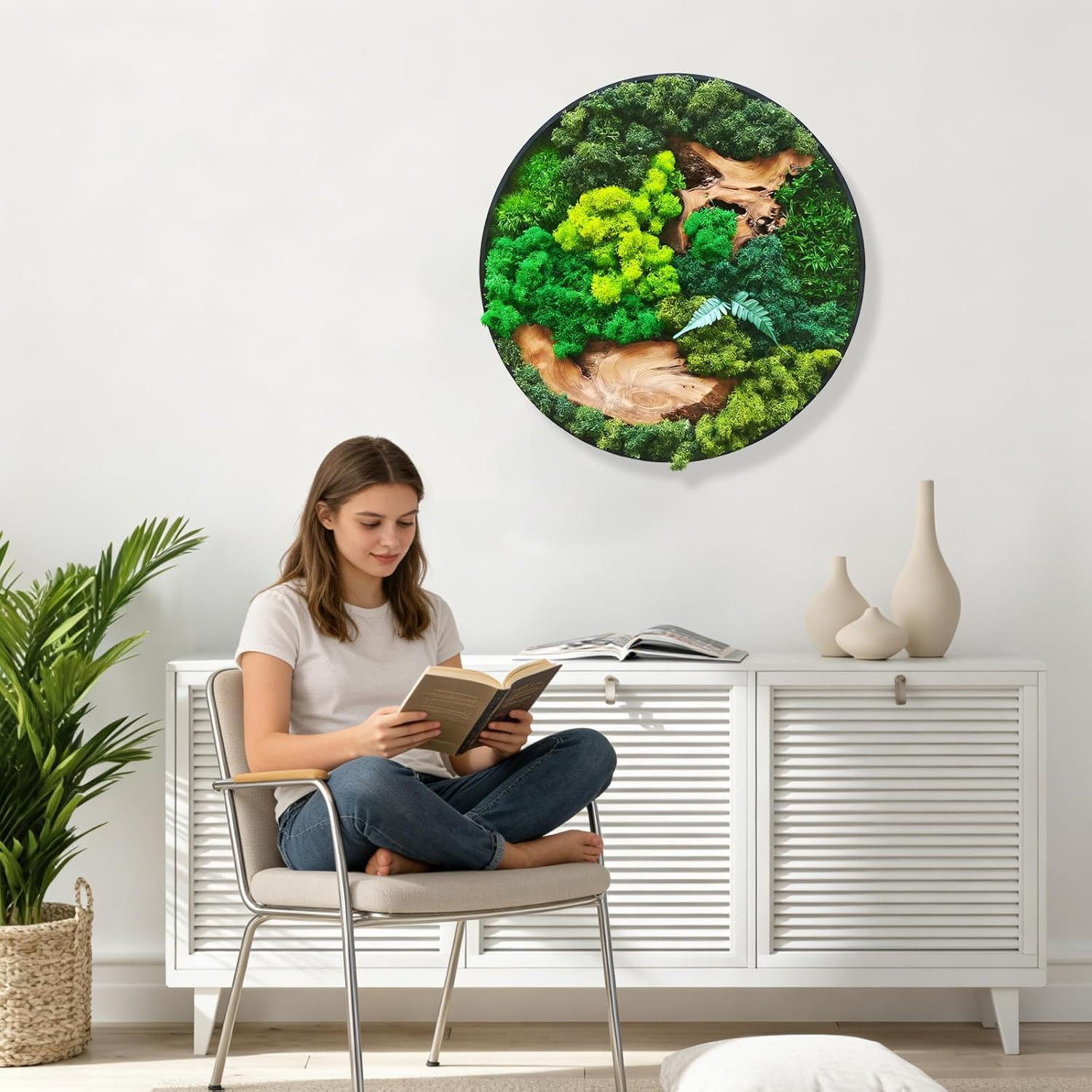 Handcrafted Round Moss Wall Art – Rustic Nature Decor for Home & Office