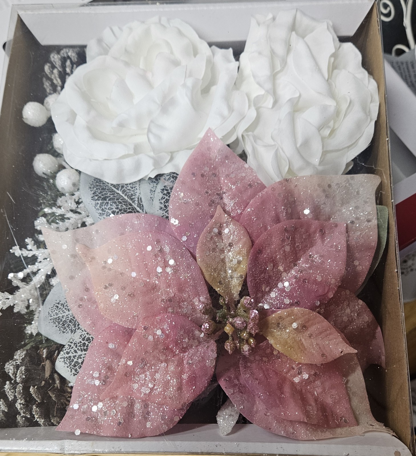 ASHLAND 38 PC FLORAL ACCENTS PINK POINSETTIA ROSE FOLIAGE PINECONES CHRISTMAS