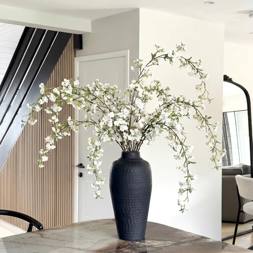Pcs Artificial Cherry Blossom Branches with Green Buds Blossom Style 6 White