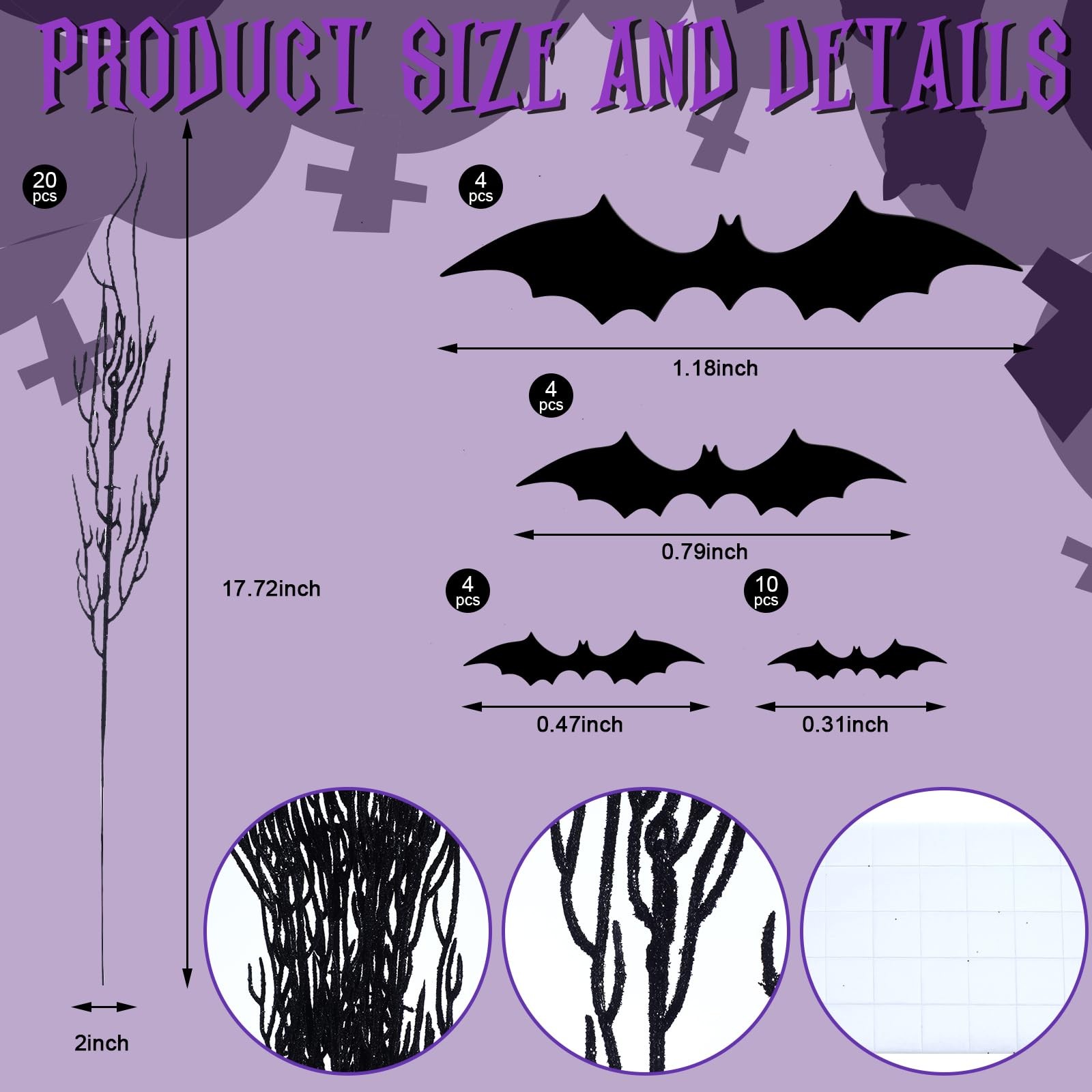 20 Pcs Halloween Black Artificial Branches Floral Picks Vase Filler 17.72 Inc…