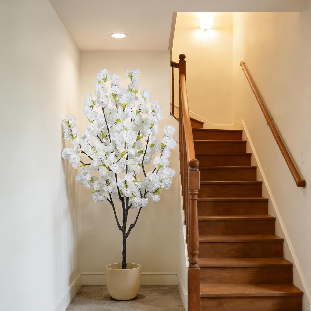 6FT Artificial White Cherry Blossom Tree – Elegant Faux Floral Decor