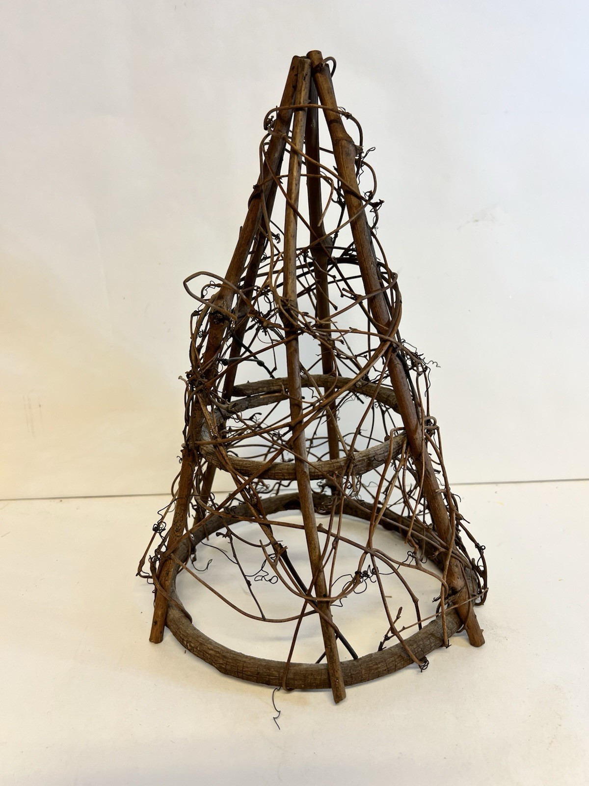 Handmade Grapevine Cone Tree Form Rustic Twig Topiary Holiday Decor 11”