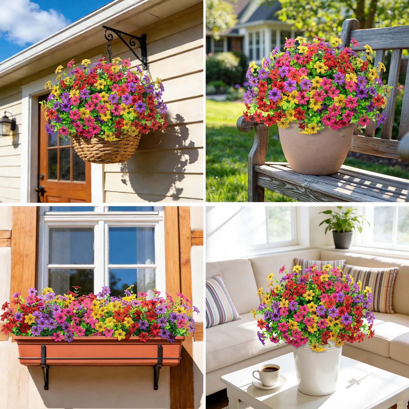20 Bundles Artificial Flowers for Outdoors, Fake Silk Flowers UV Mixed Color