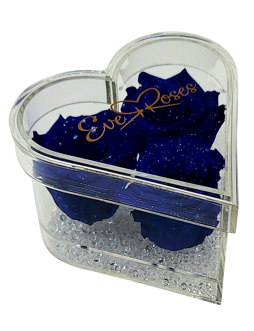 GALAXY BLUE Rose in a heart shaped acrylic box real long-lasting preserved rose