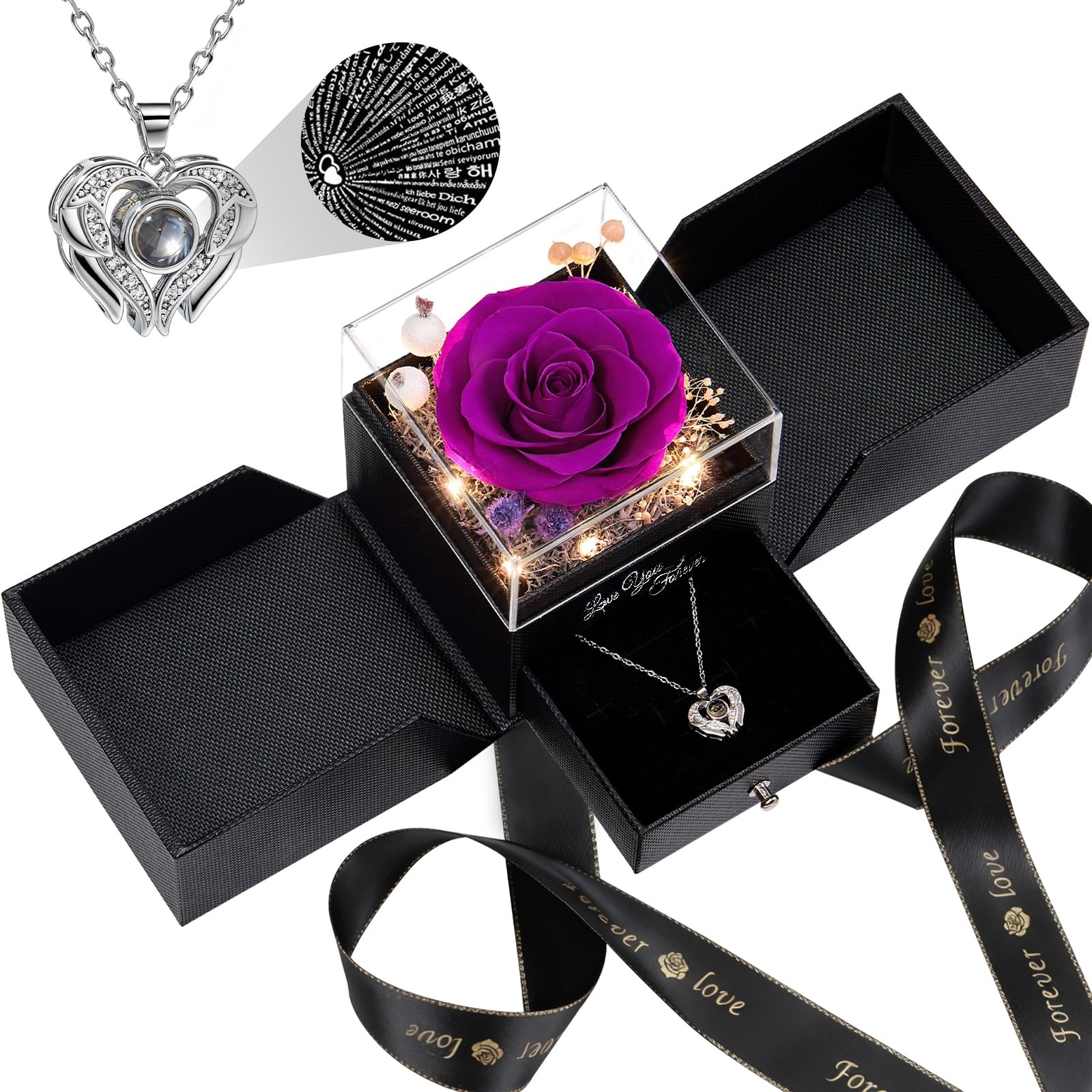 FIACO Gifts for Women Preserved Real Roses with I Love You Necklace Fresh For…