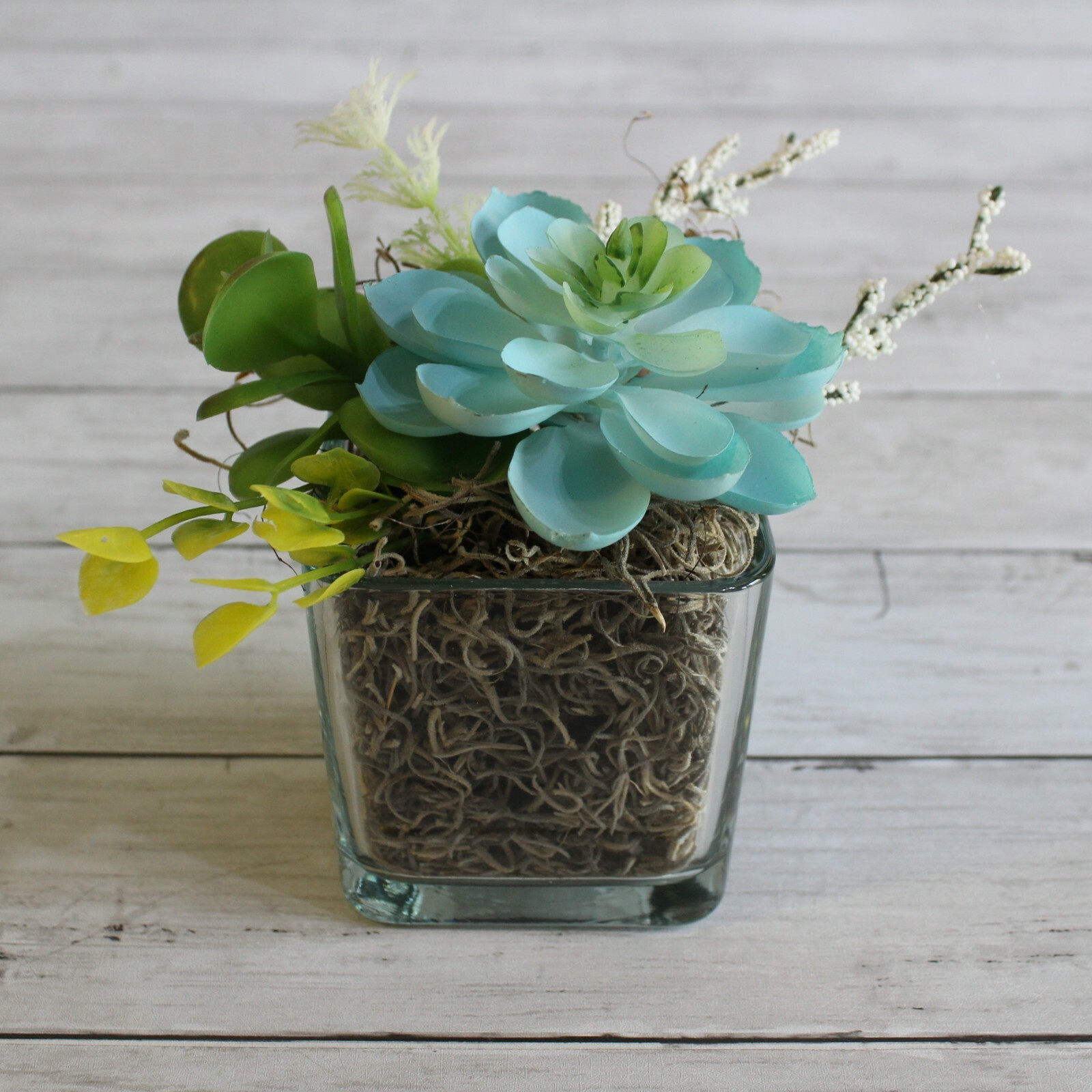 Succulent Planter Floral Arrangement Decor Artificial Glass Vase Centerpiece