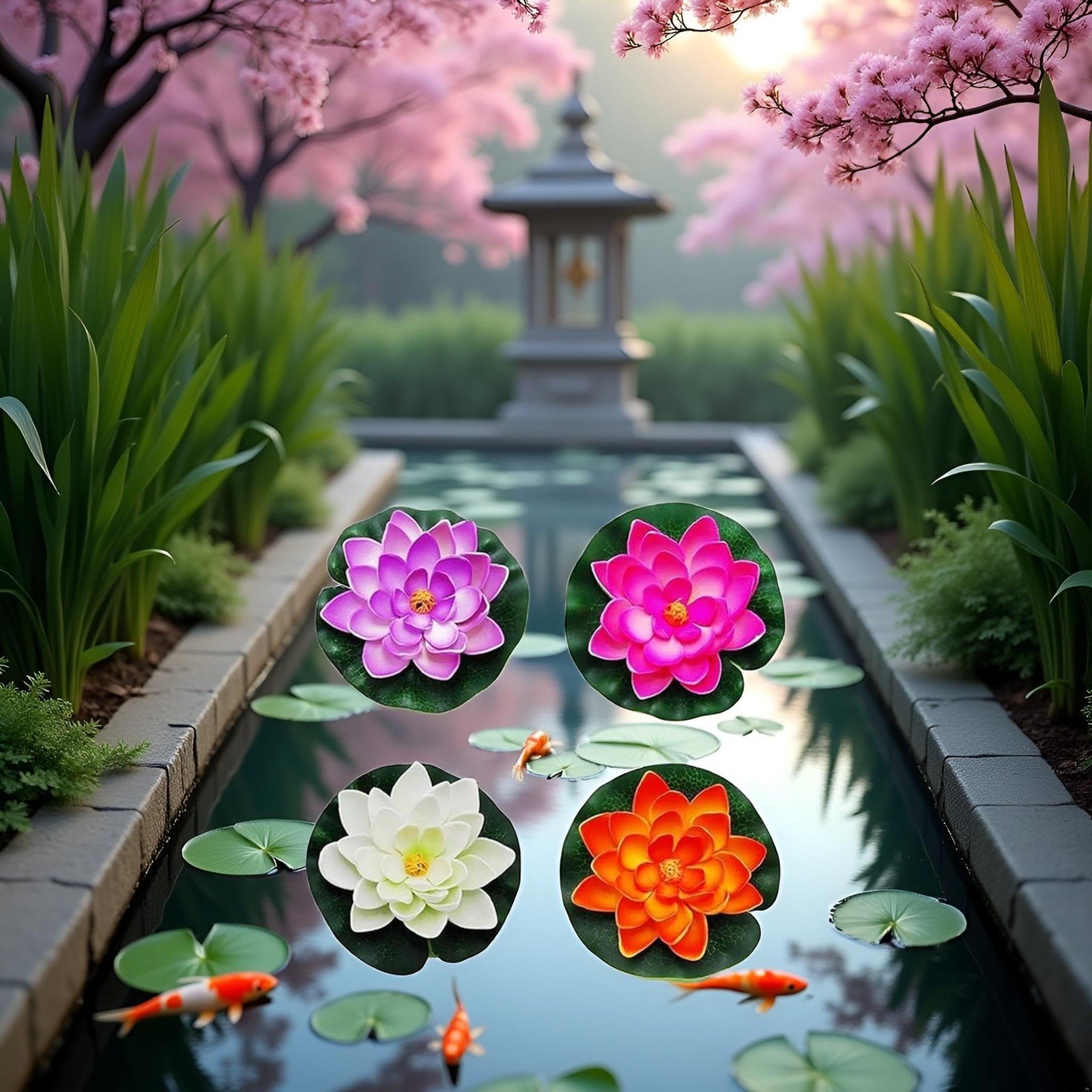4 Pcs Artificial Water Lily Foam Lotus Flower Pond Decor for Pond Patio Garde…