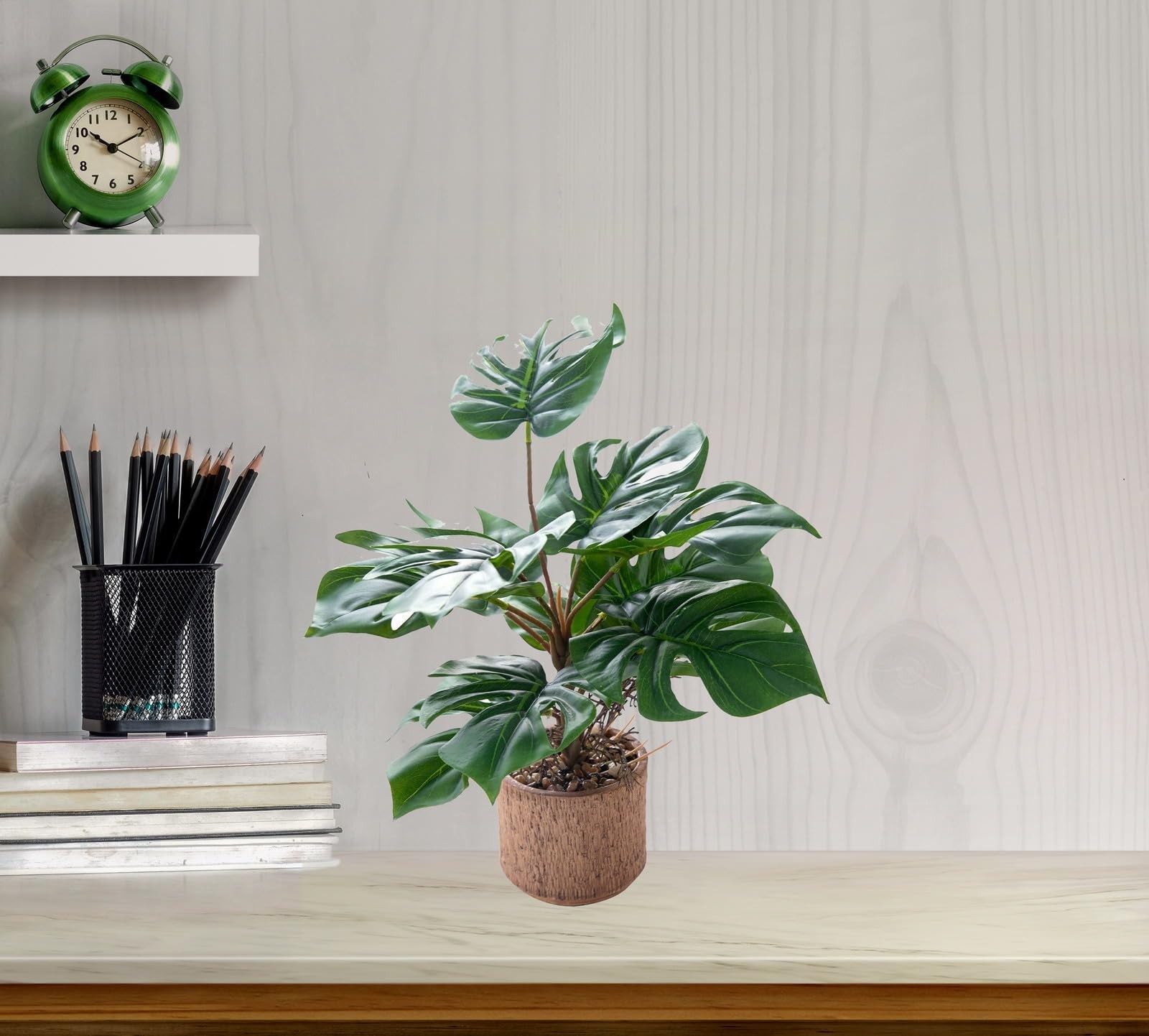 12.6″ Fake Plant with Rustic Ceramic Vase, Faux Monstera Plant Indoor, Realis…