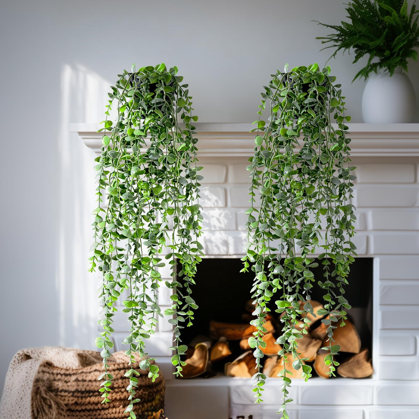 Artificial Hanging Plant 2 Pcs Faux Plant Ivy Vine Faux Eucalyptus Vines Fake…
