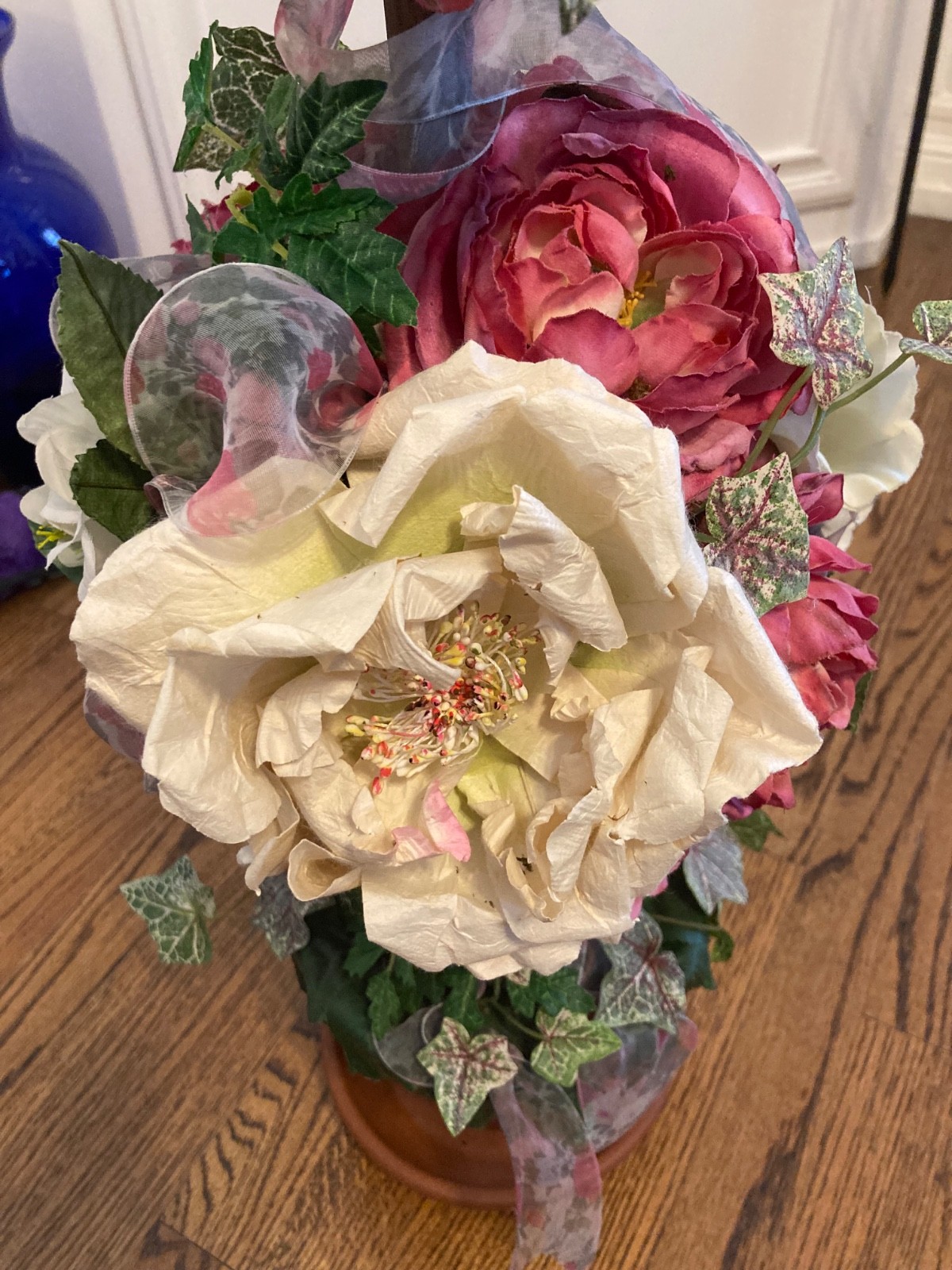 Designer Floral Rose & Cream Topiary Custom Arrangement (#213)