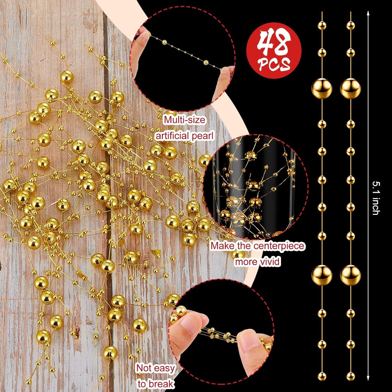 48 Pcs Gold Artificial Pearls – Perfect for Floating Candle Decor & Crafting