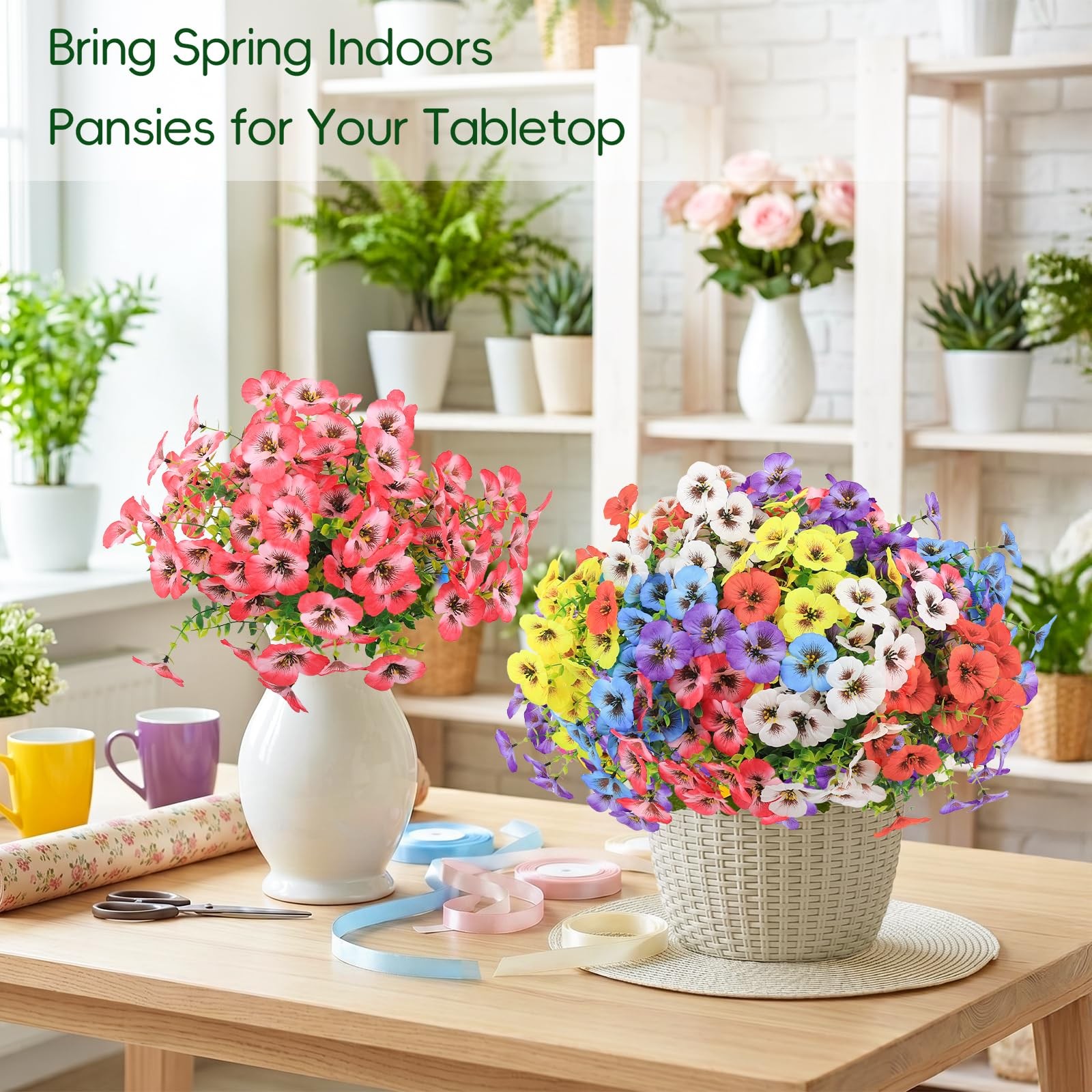 12 Bundles Artificial Flowers for Outdoors UV Resistant Fake Pansies Outdoor …