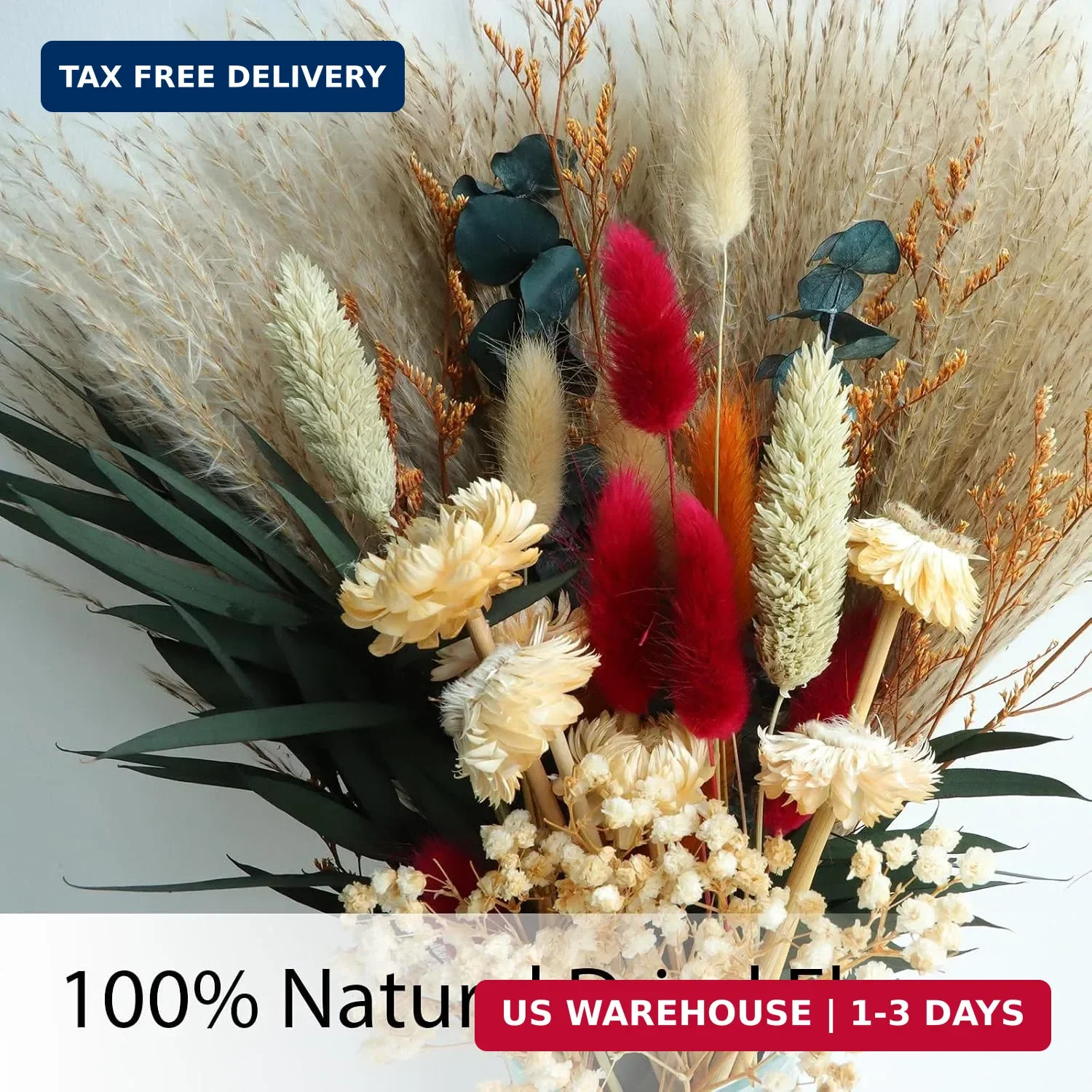 Dried Flower Bouquet,17″ Natural Dried Pampas Grass Decor, Boho Pampas Dried Flo