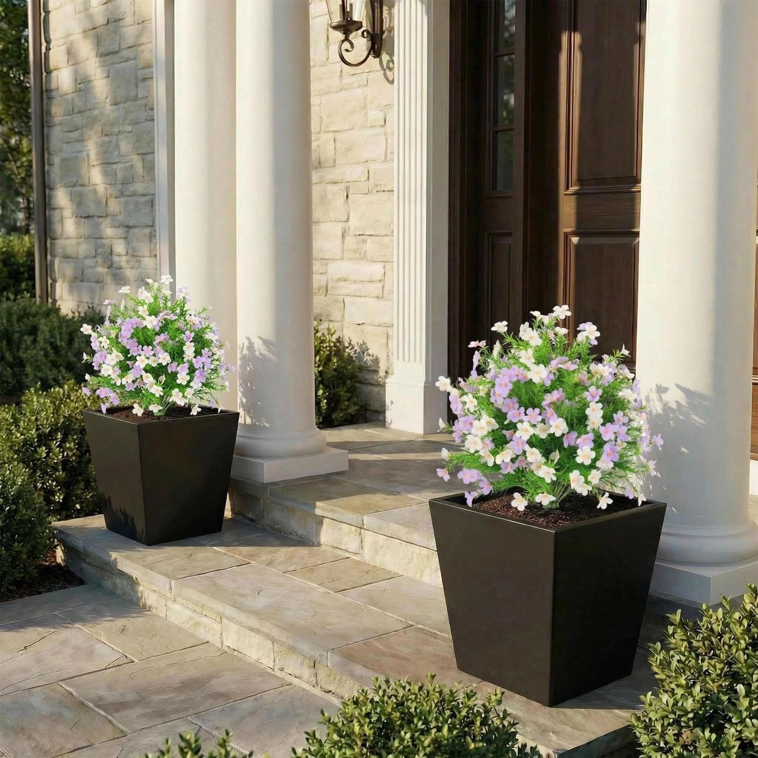 Artificial Boxwood Topiary Ball Trees 22.5″ Set of 2 White Purple – UV