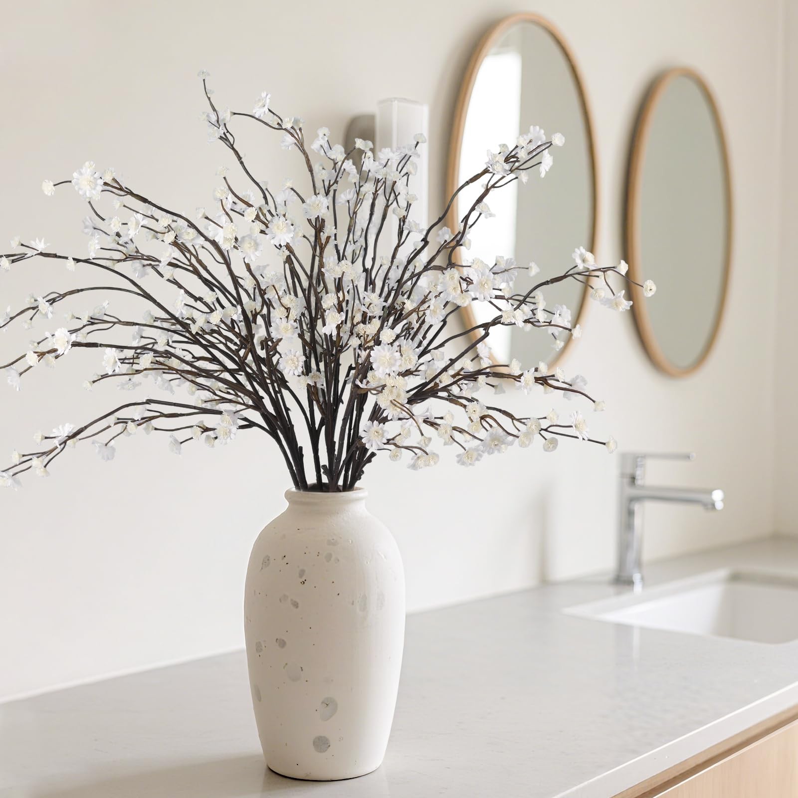 Artificial Baby Breath Flowers, 10 Long Stem White Faux Branches for Tall Vas…