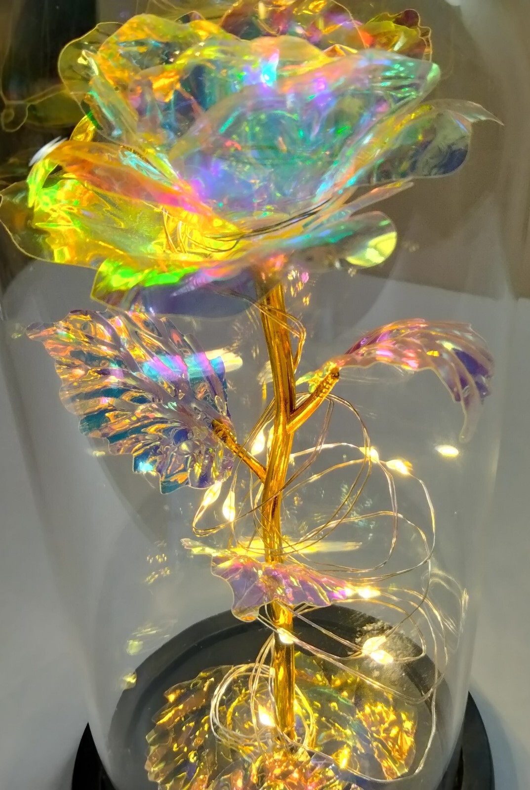 Galaxy Loves Enchanted Rose In Glass With LED Lights 9″Tall 4″Base Great Gift