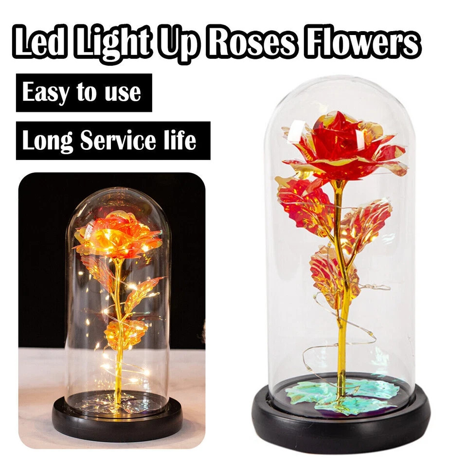 Eternal Forever Galaxy Rose Flower In Glass Dome LED Light Valentine’s Day Gift