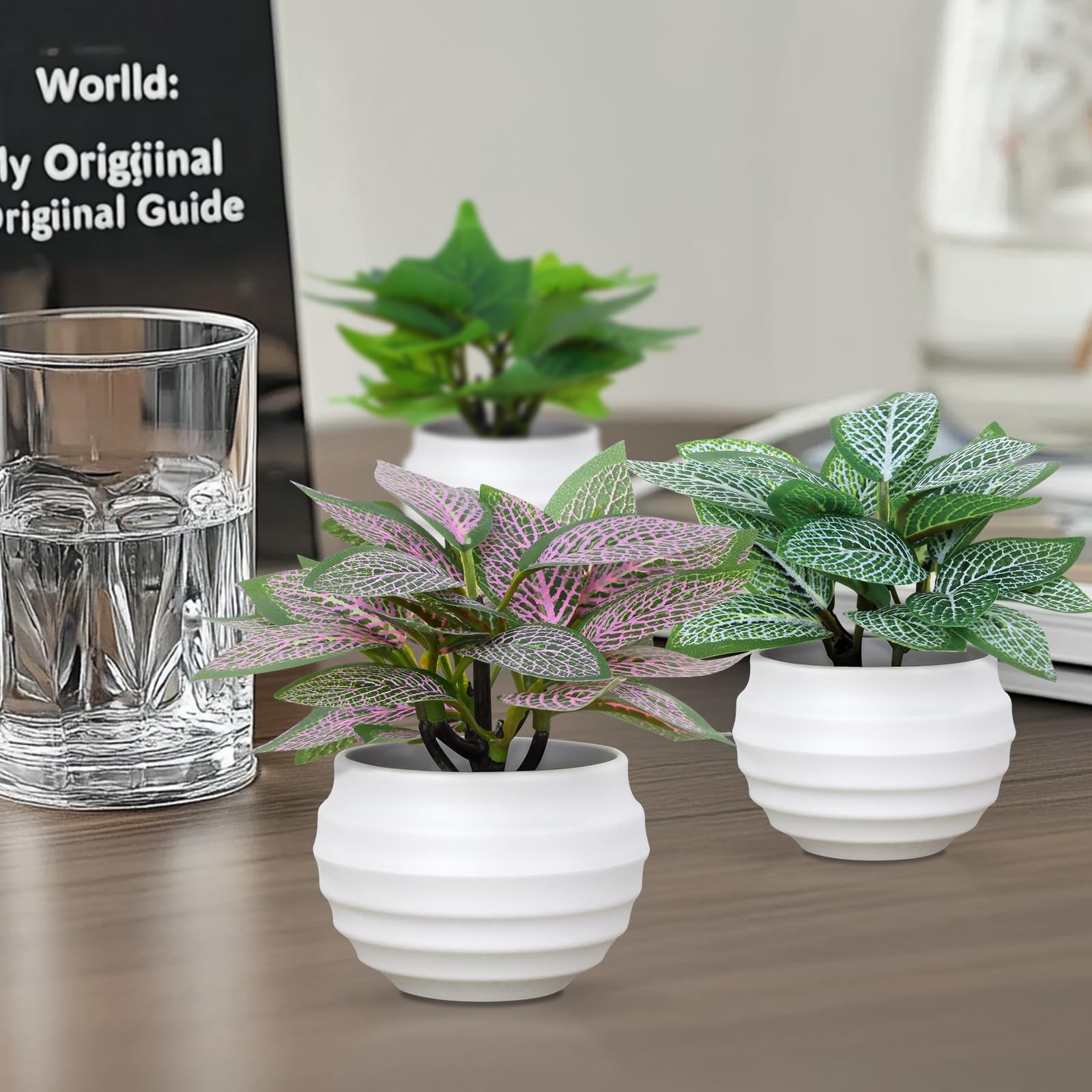 6 PCS Mini Artificial Plants Pots Small Faux Greenery Home Fake Gift Set