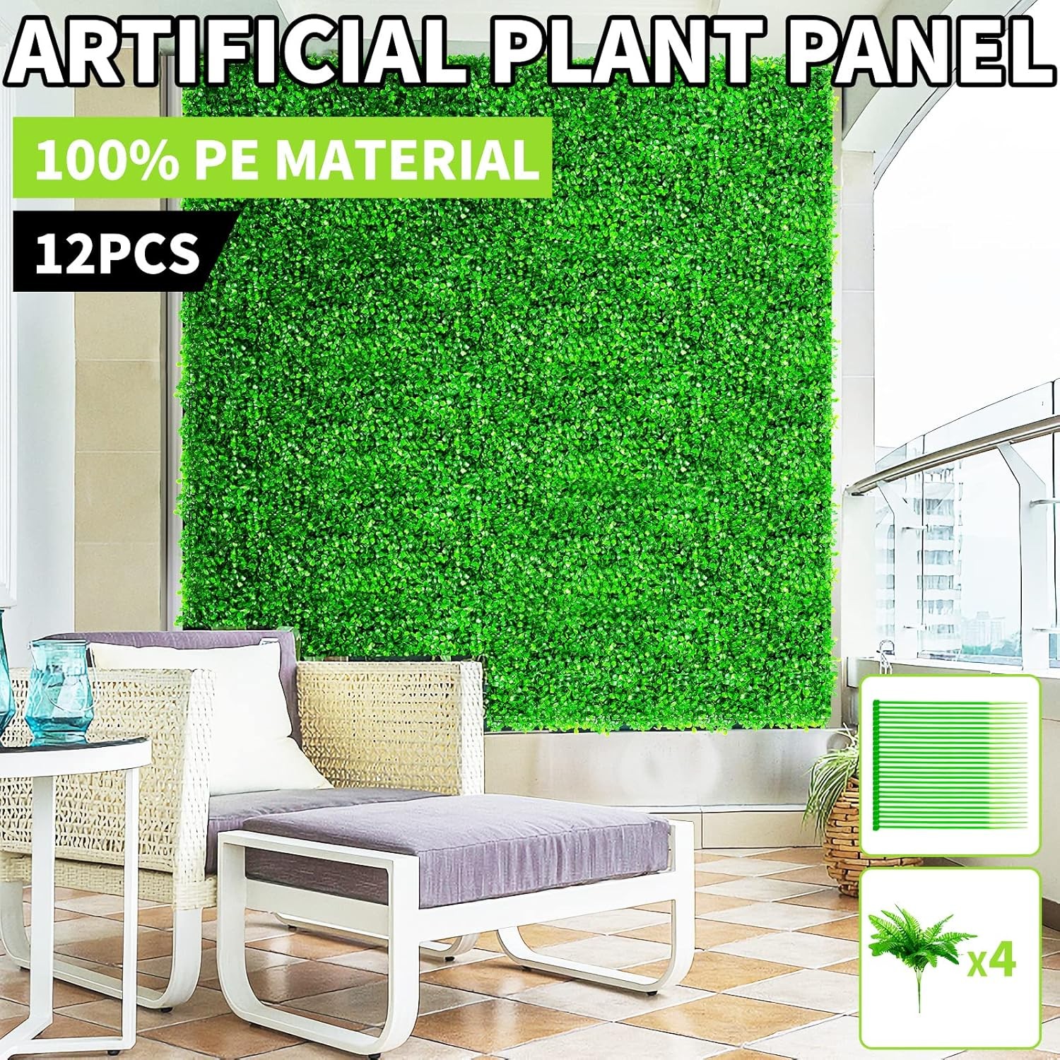 24PCS 24″x16″ Artificial Boxwood Mat Wall Hedge Decor Privacy Fence Panels Grass