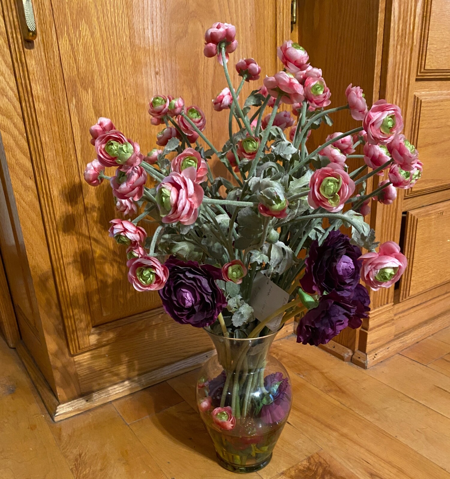 The Patio Place Floral Arrangement With Vase Small Pink Faux Flowers 21 x16x 16