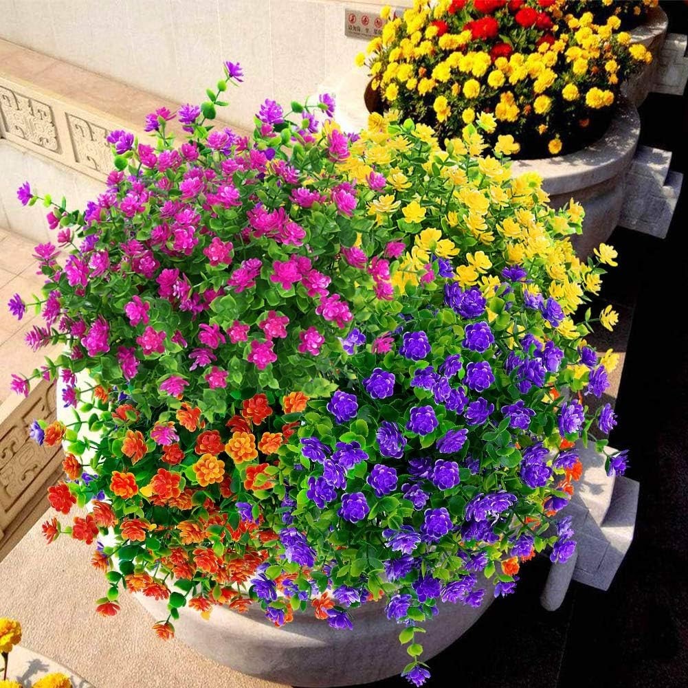 4-Pack UV Resistant Artificial Boxwood Plants – Vibrant Purple Greenery