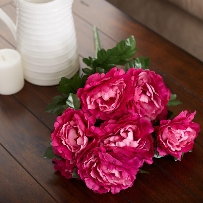 21″ Tall Fuchsia Artificial Peony Decorative Floral Bush