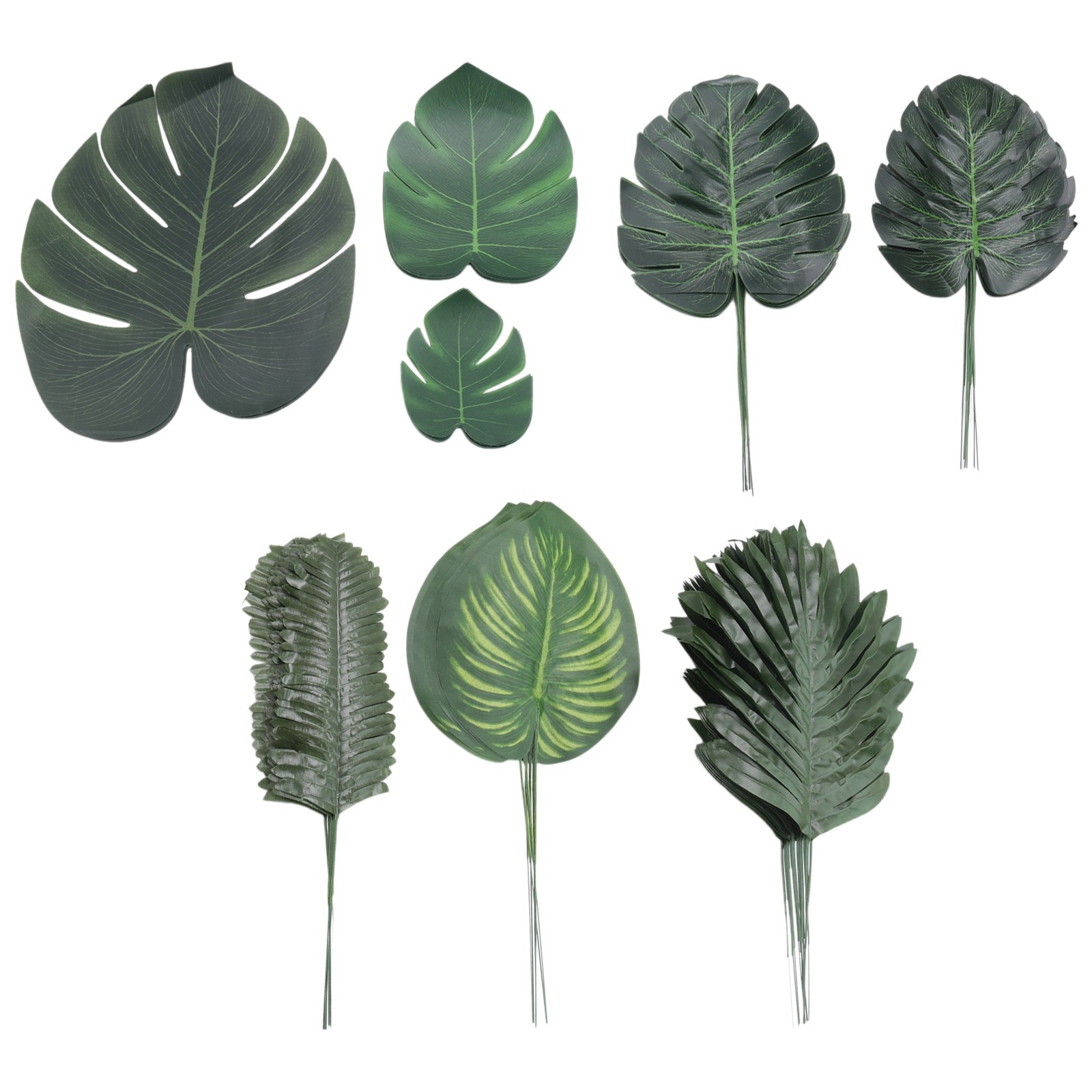 3X(88 Pieces Palm Jungle Leaves 8 Kinds Faux Tropical Monstera Leaves with6542