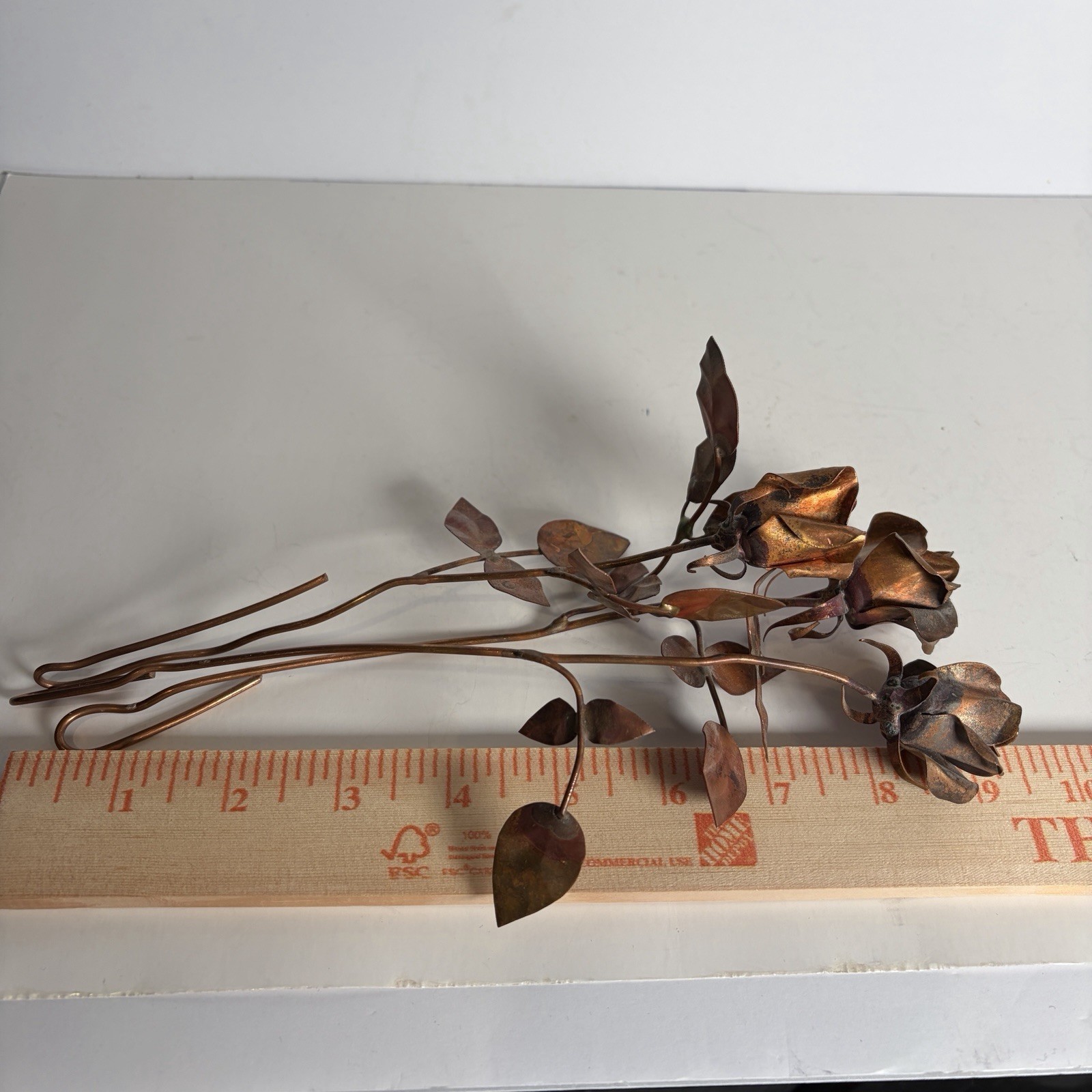VTG MCM Long Stem Brass Copper Metal Roses Rose Lot of 3 Flowers