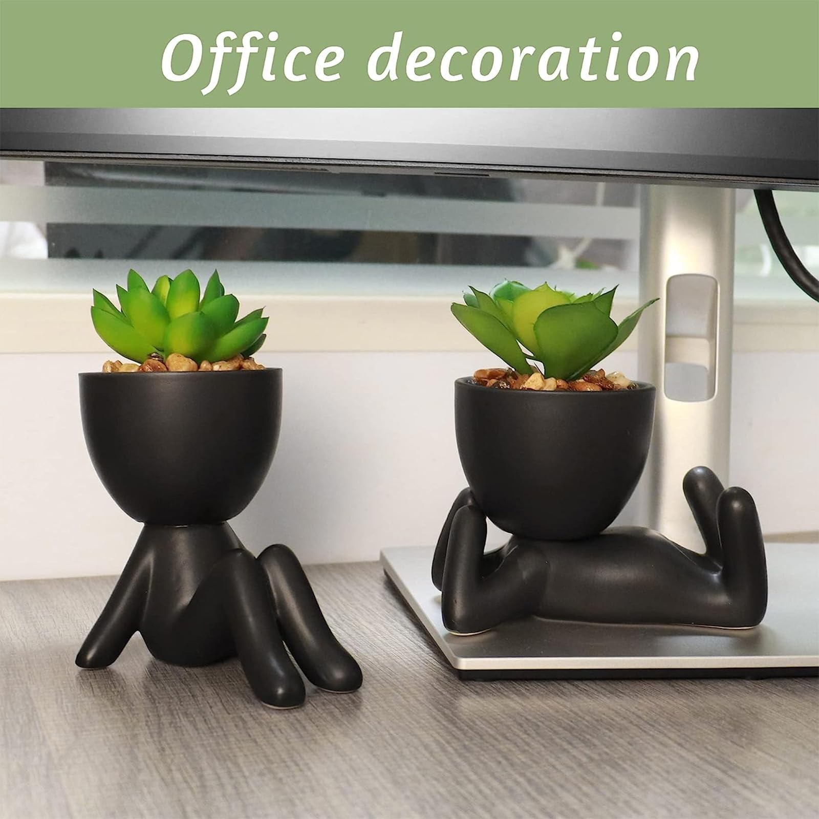 3 PCS Cute Artificial Succulent Plants with Creative Ceramics Human Shaped Po…